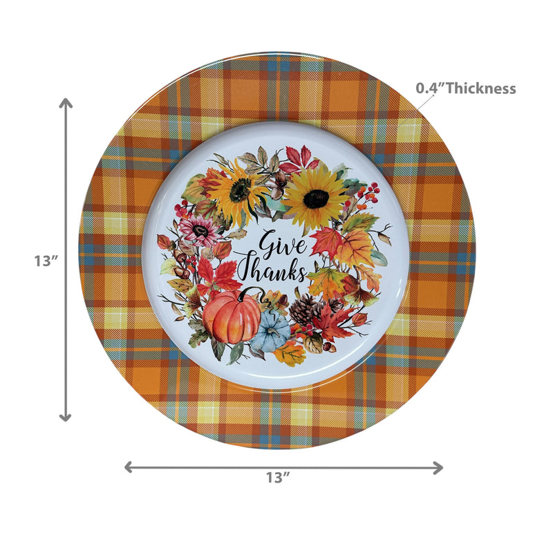 Printed Metal Charger Plate (Pumpkin Wreath With Border) (13") - Set of 6