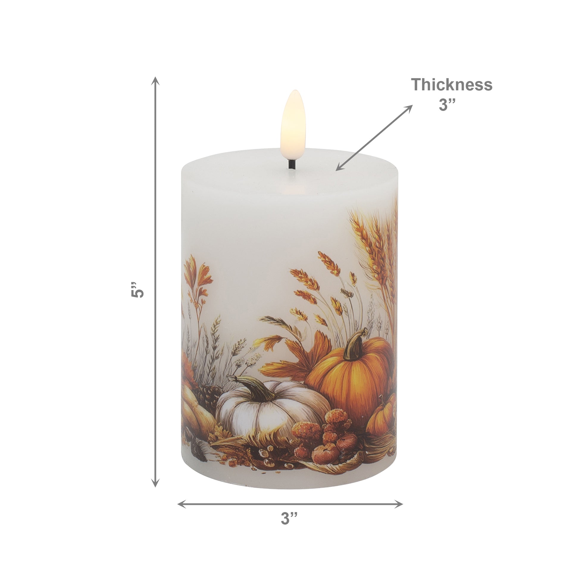 LED Wax Pillar Candle with Decal Pumpkins 3" X 4", Decorative Candle, Holiday Decor- Set of 2