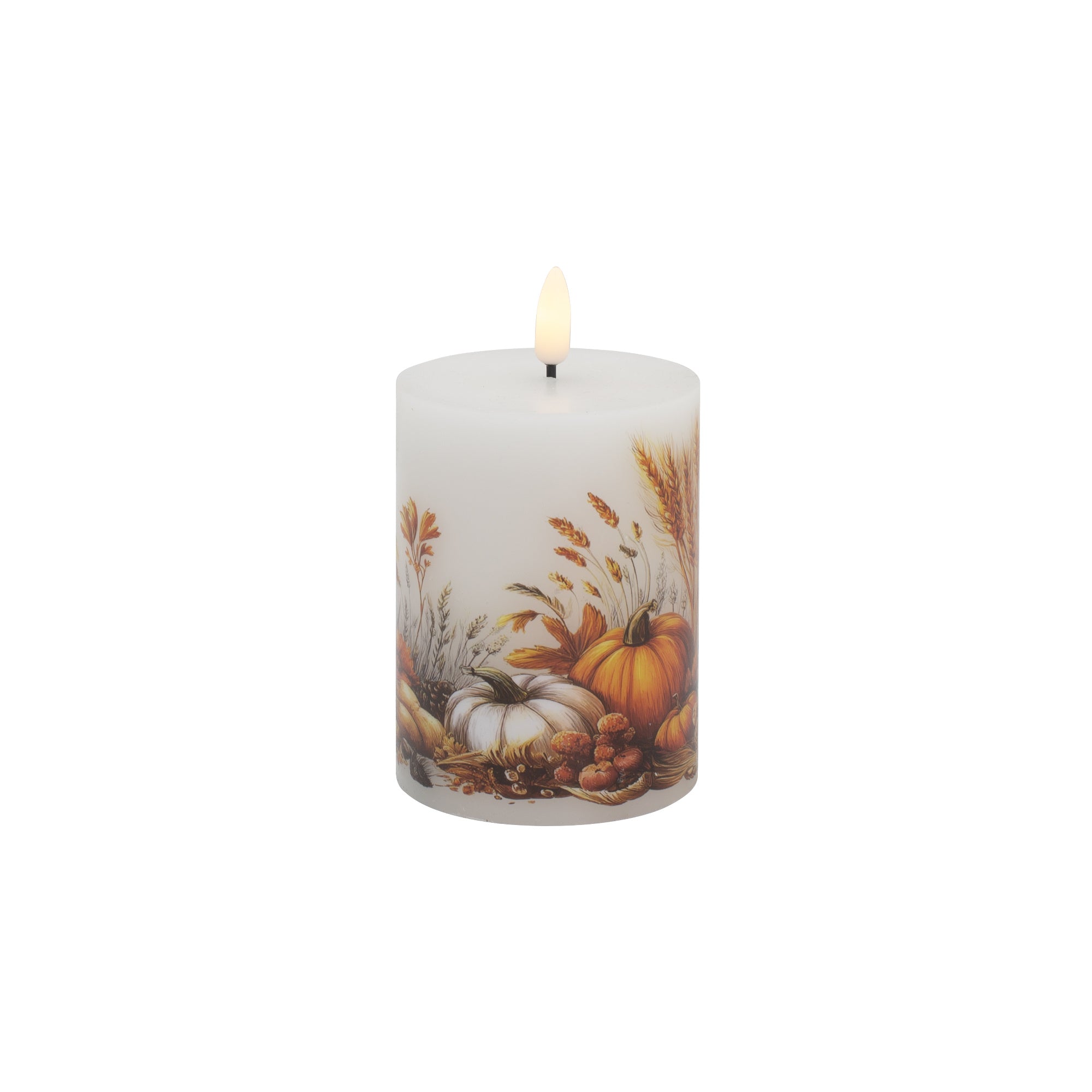 LED Wax Pillar Candle with Decal Pumpkins 3" X 4", Decorative Candle, Holiday Decor- Set of 2