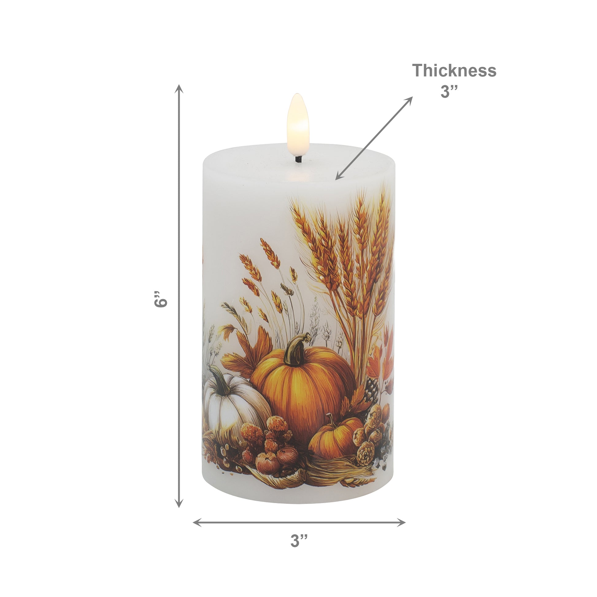 LED Wax Pillar Candle with Decal Pumpkins 3" X 5", Decorative Candle, Holiday Decor