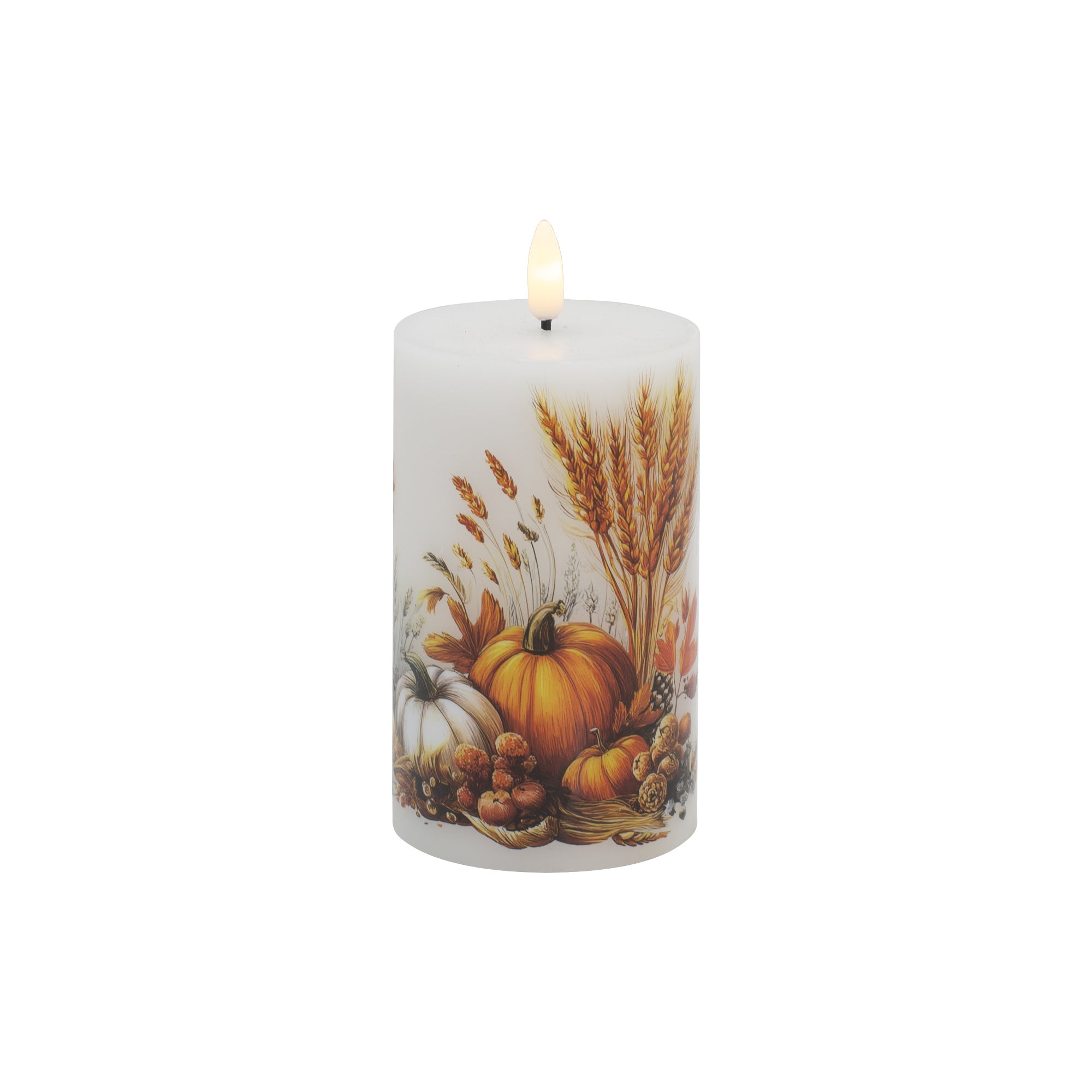 LED Wax Pillar Candle with Decal Pumpkins 3" X 5", Decorative Candle, Holiday Decor