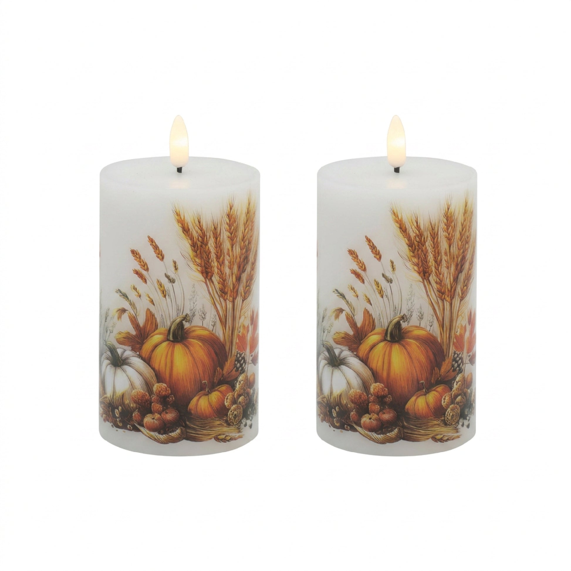 LED Wax Pillar Candle with Decal Pumpkins 3" X 5", Decorative Candle, Holiday Decor