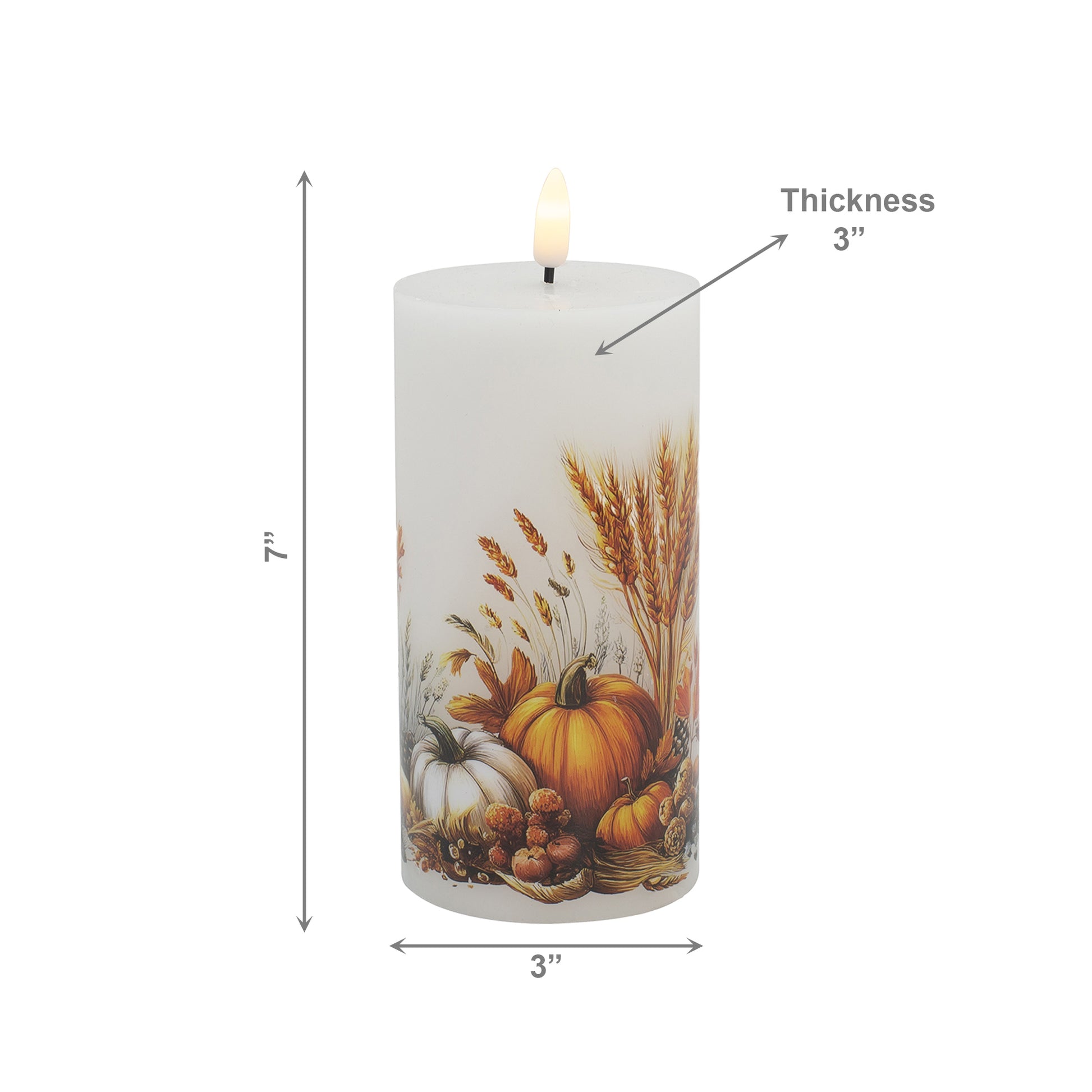 LED Wax Pillar Candle with Decal Pumpkins 3" X 6", Decorative Candle, Holiday Decor