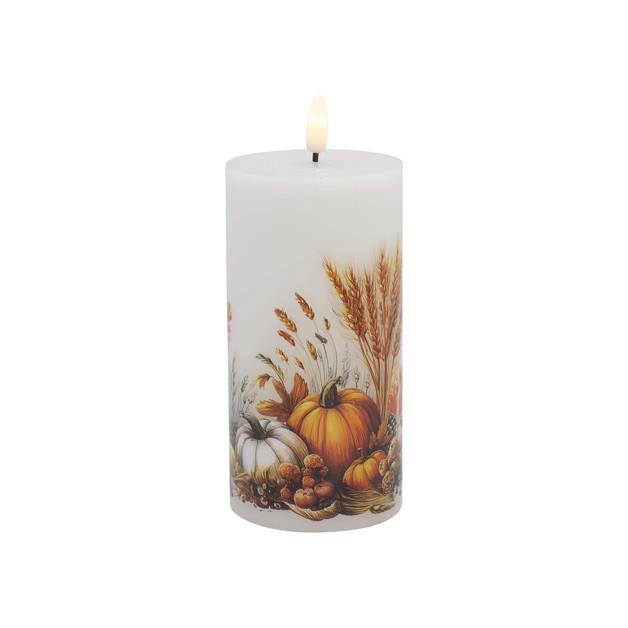 LED Wax Pillar Candle with Decal Pumpkins 3" X 6", Decorative Candle, Holiday Decor