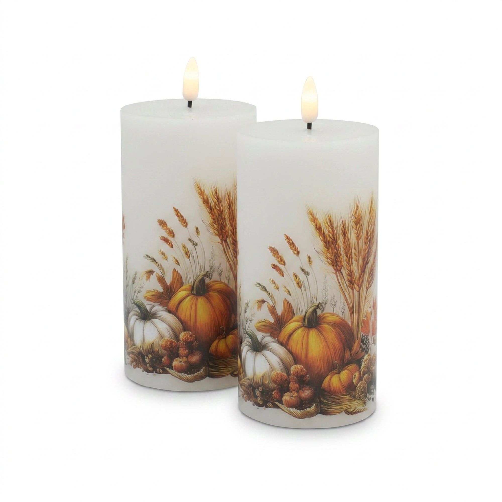 LED Wax Pillar Candle with Decal Pumpkins 3" X 6", Decorative Candle, Holiday Decor