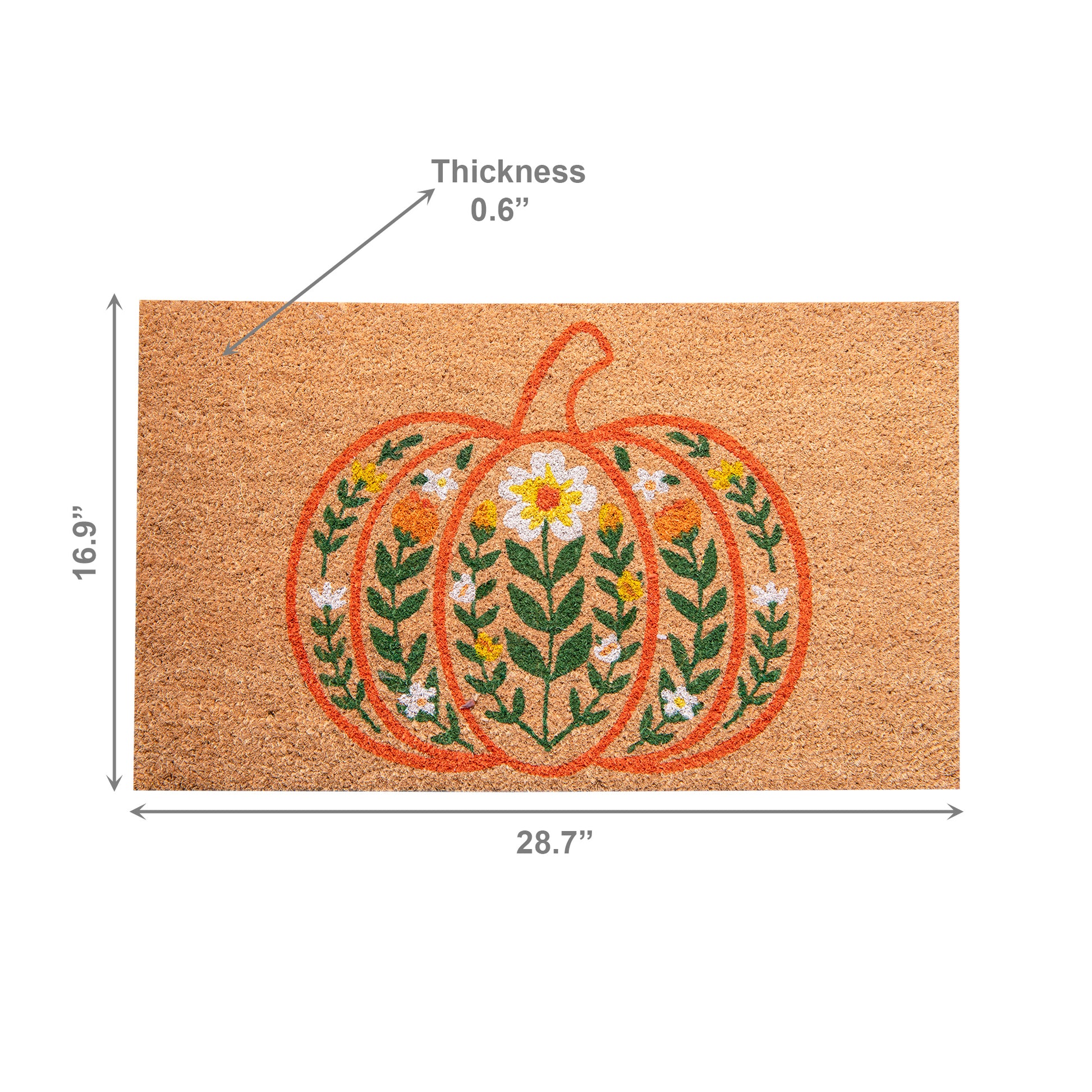 Coir Door Mat Pumpkin and Flowers, Fall Harvest, Door Mat, Holiday Decor