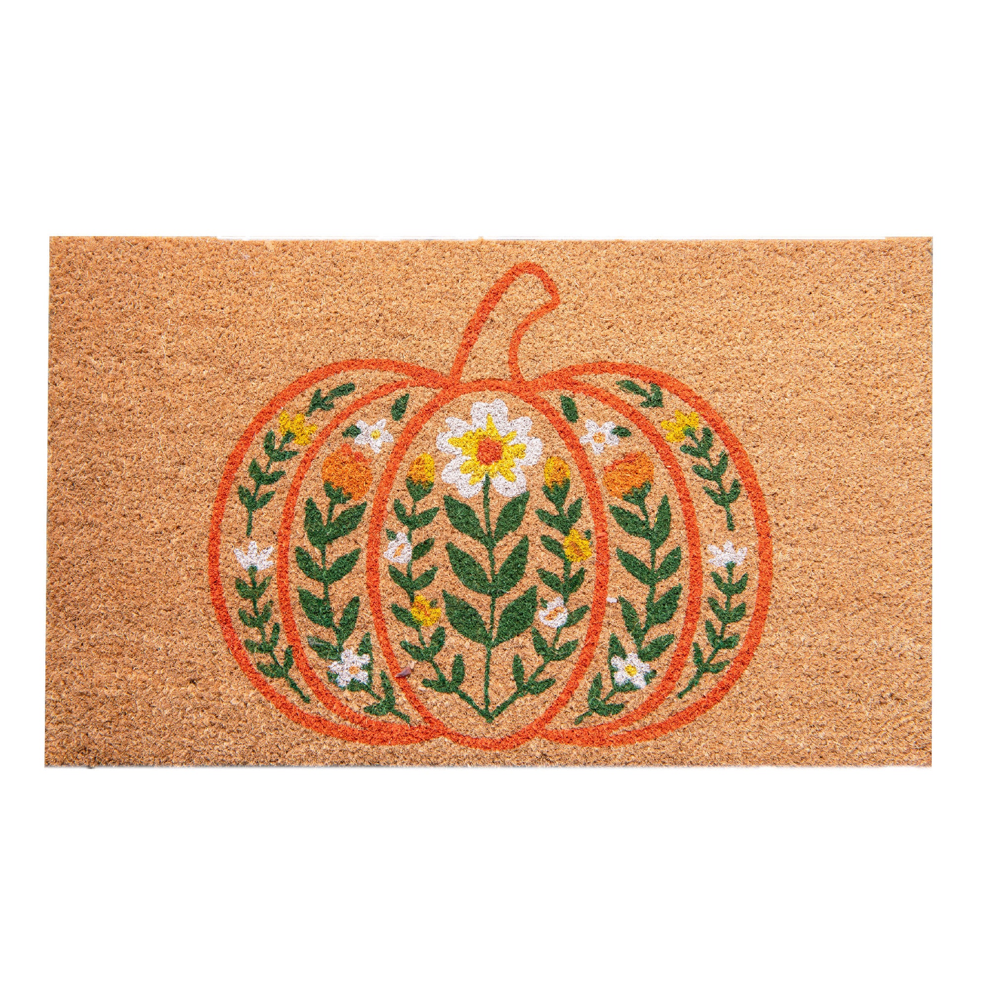 Coir Door Mat Pumpkin and Flowers, Fall Harvest, Door Mat, Holiday Decor