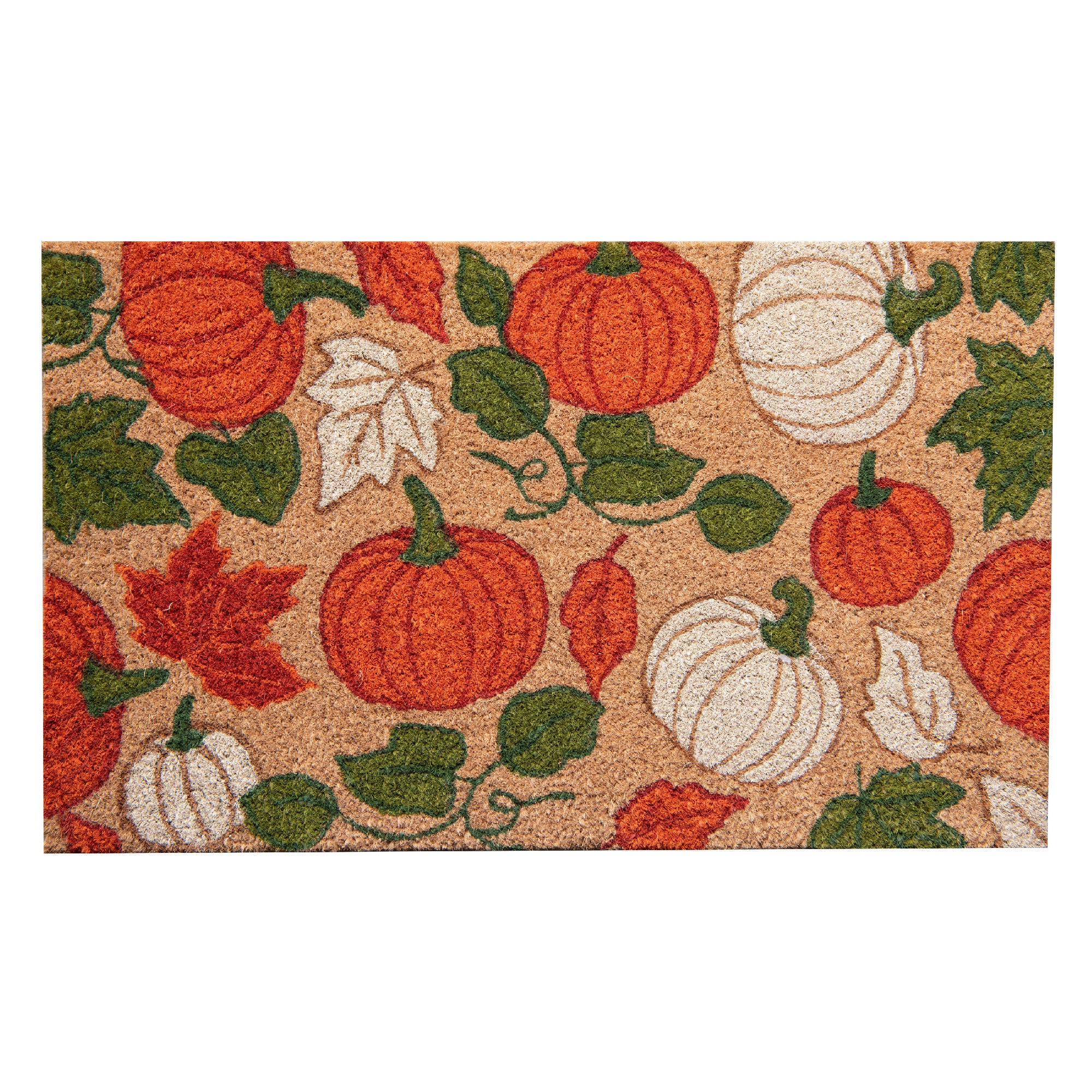 Coir Door Mat Pumpkins and Leaves, Door Mat, Holiday Decor