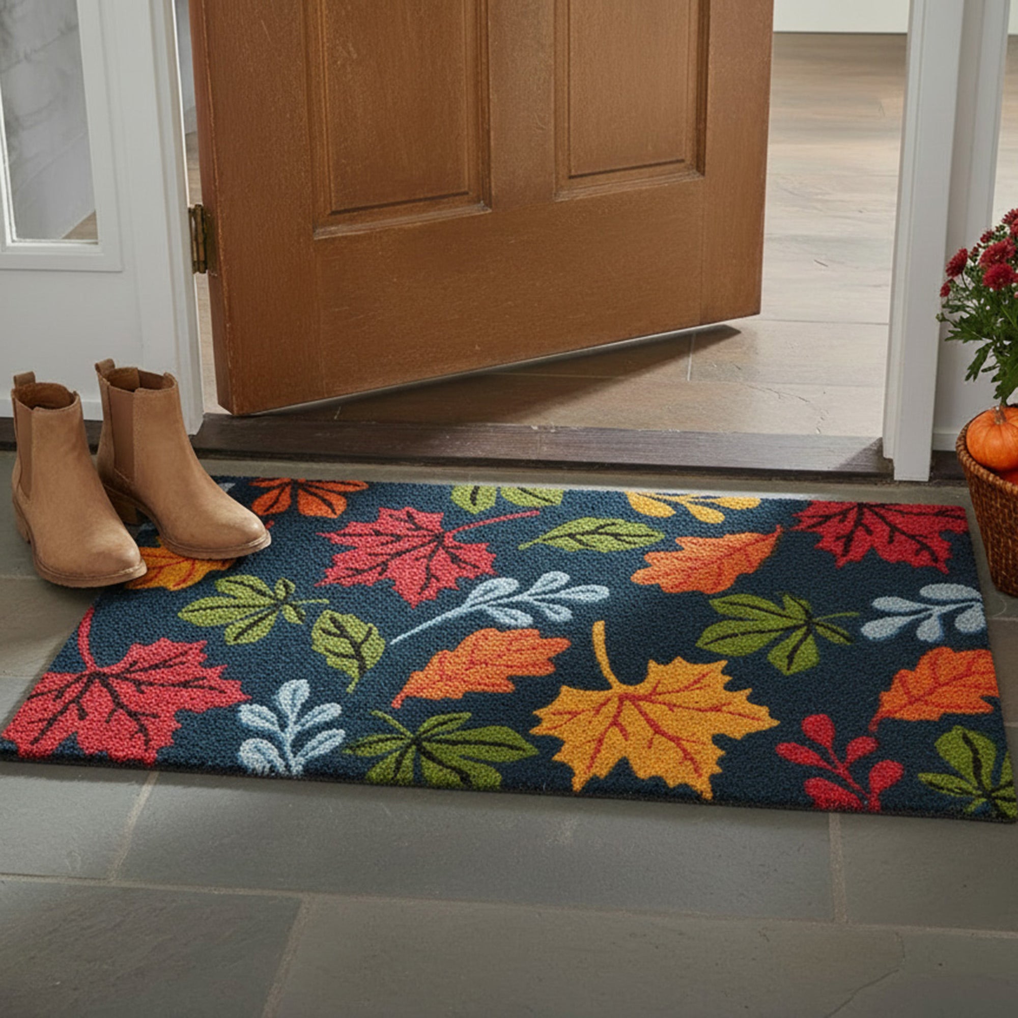 Coir Door Mat Autumn Leaves, Fall Harvest, Door Mat, Holiday Decor
