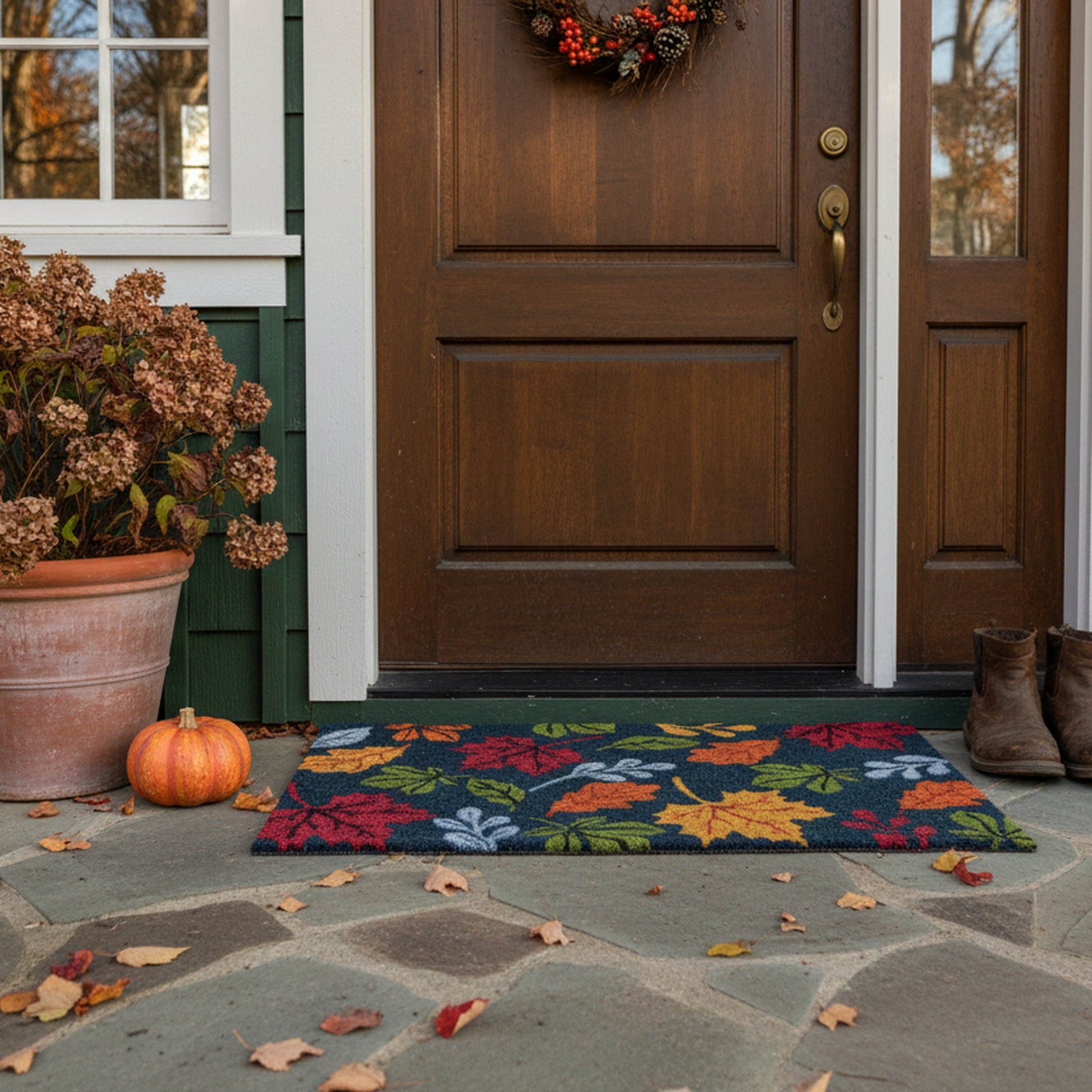 Coir Door Mat Autumn Leaves, Fall Harvest, Door Mat, Holiday Decor