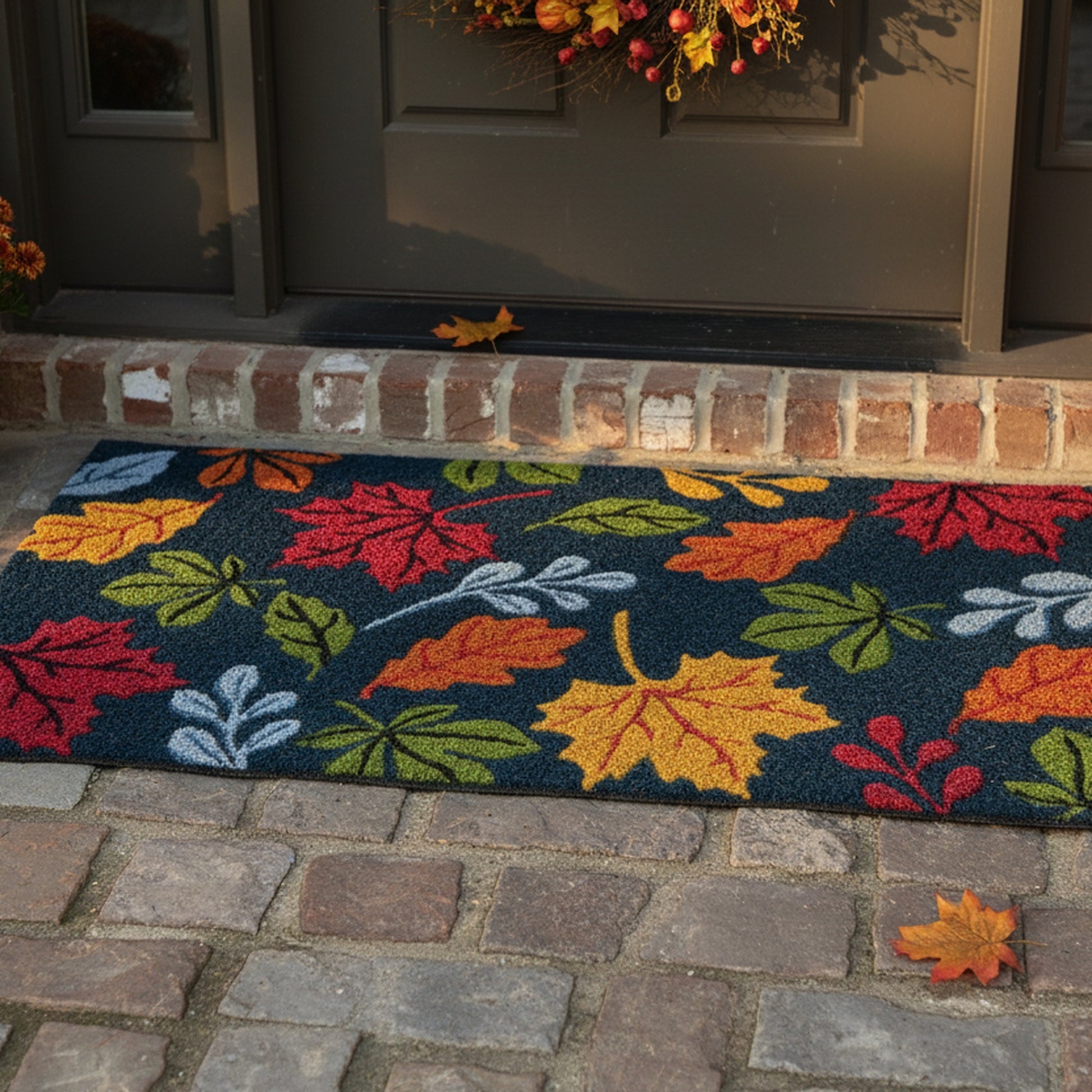 Coir Door Mat Autumn Leaves, Fall Harvest, Door Mat, Holiday Decor