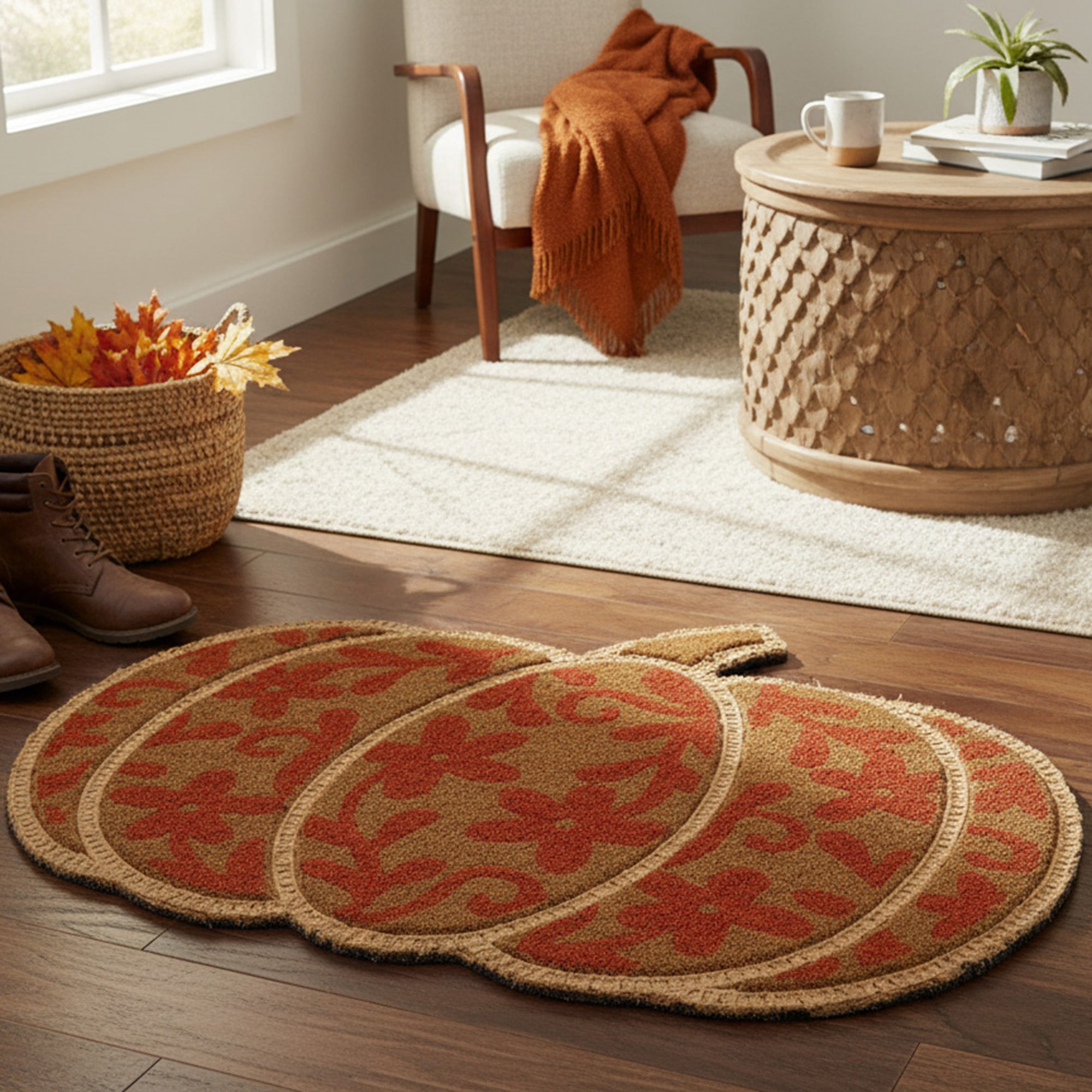 Shape Coir Door Mat Pumpkin, Fall Harvest, Door Mat, Holiday Decor