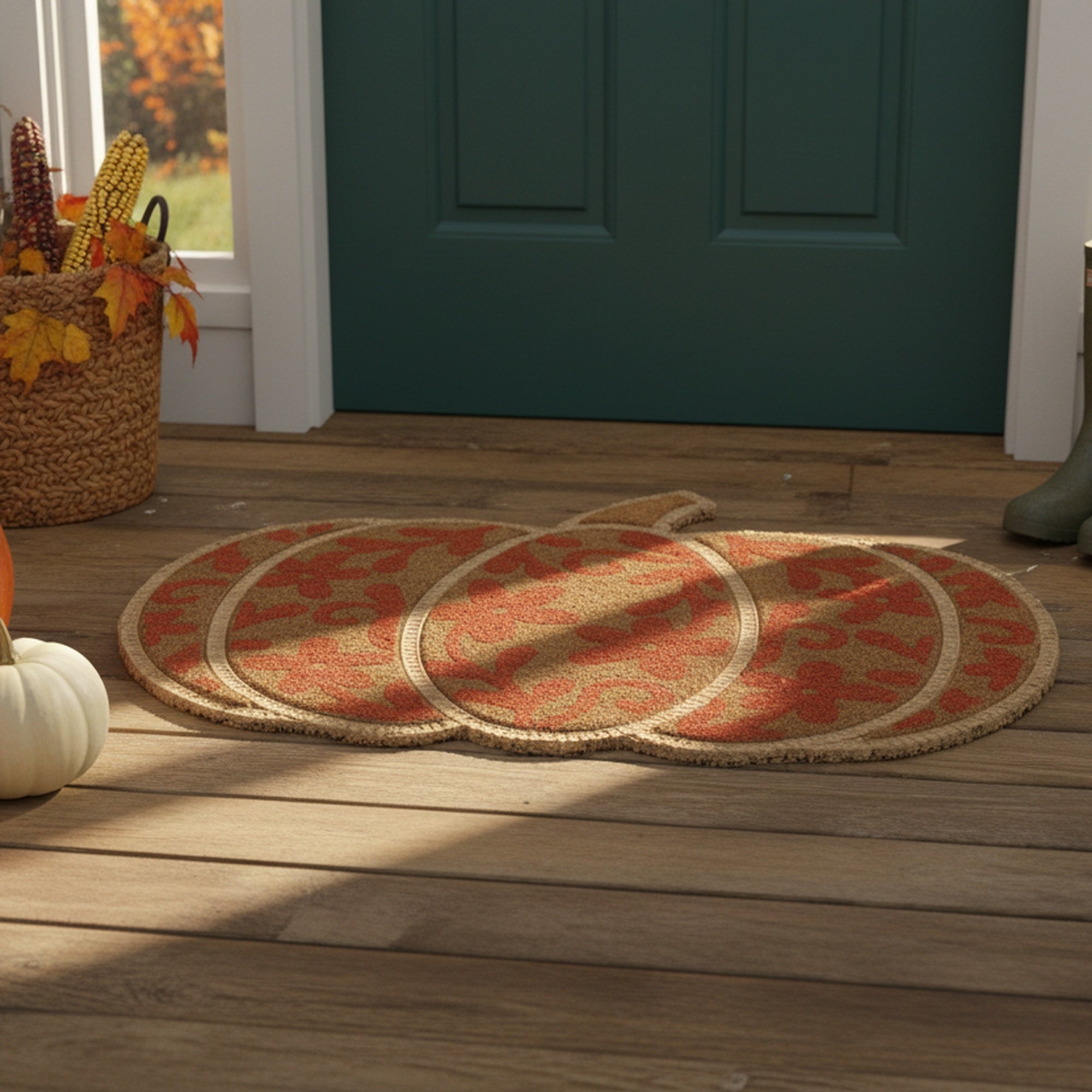 Shape Coir Door Mat Pumpkin, Fall Harvest, Door Mat, Holiday Decor