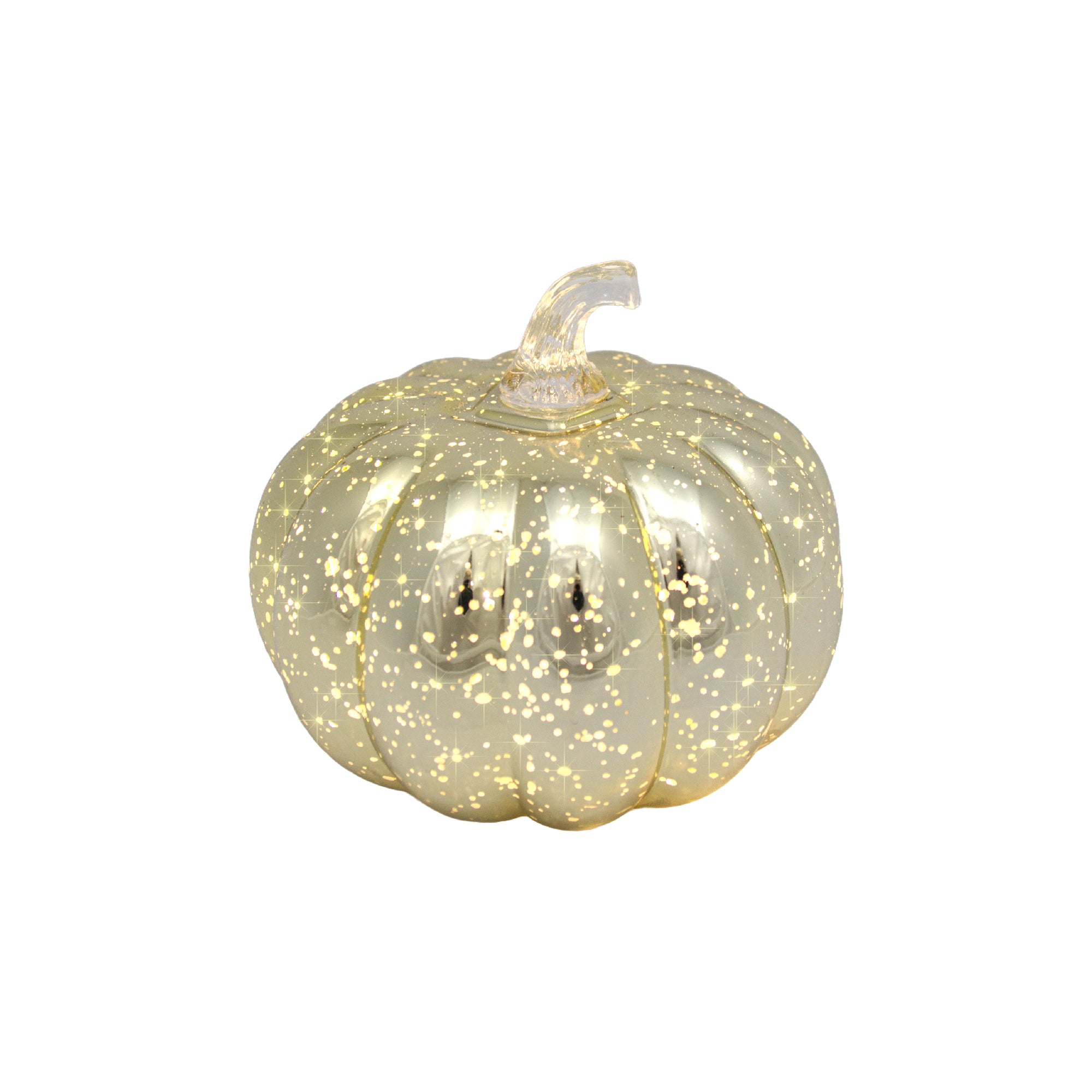 5.5" LED Glass Pumpkin Decor Silver, Fall Harvest, Holiday Decor