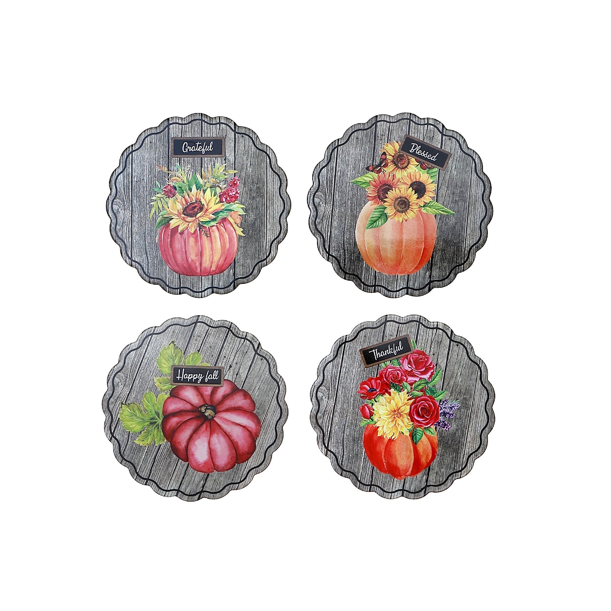 Round Ceramic Pumpkin Trivet, Fall Harvest Kitchen Trivet, Thanksgiving Kitchen Decor - Set Of 4