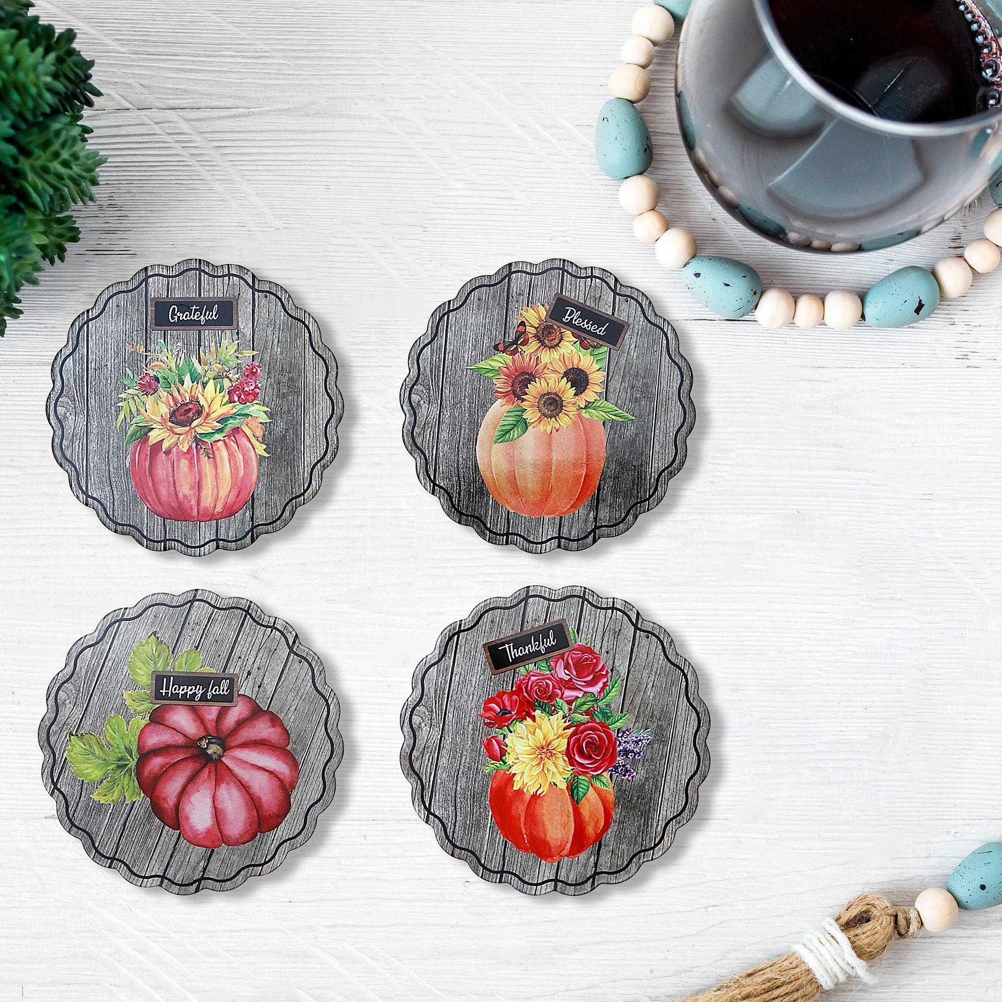 Round Ceramic Pumpkin Trivet, Fall Harvest Kitchen Trivet, Thanksgiving Kitchen Decor - Set Of 4