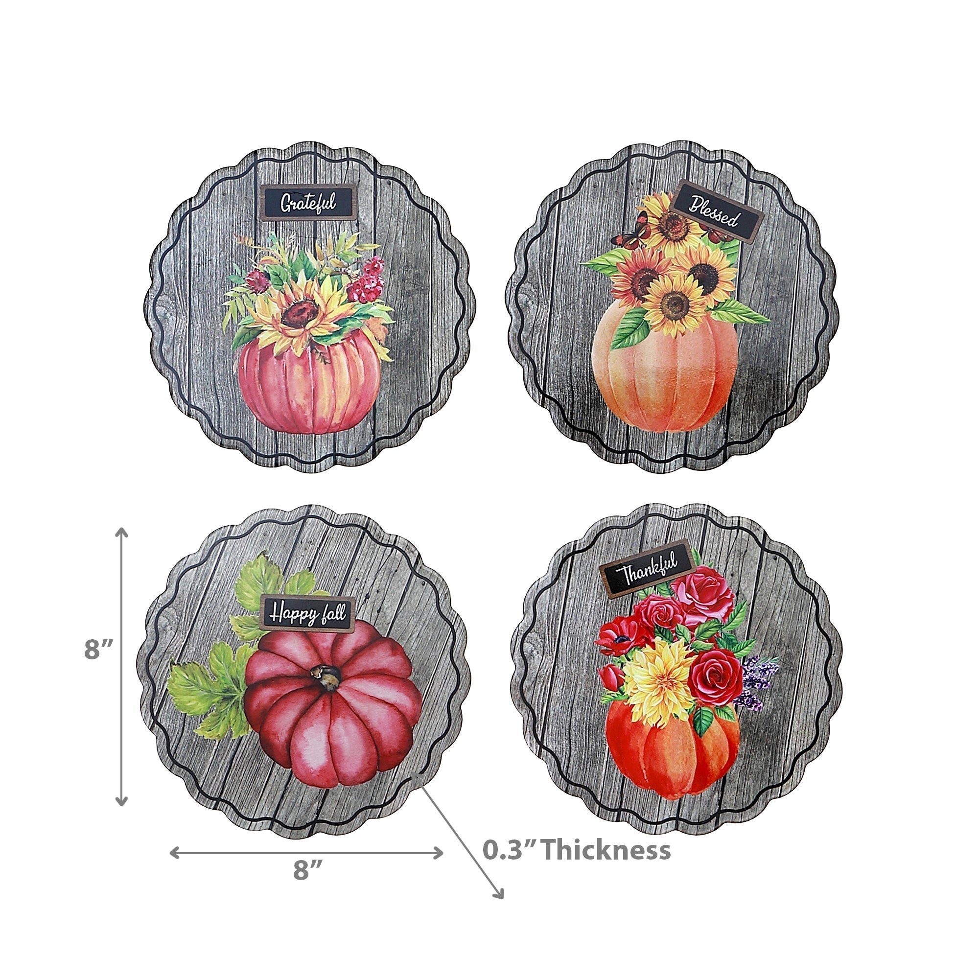 Round Ceramic Pumpkin Trivet, Fall Harvest Kitchen Trivet, Thanksgiving Kitchen Decor - Set Of 4