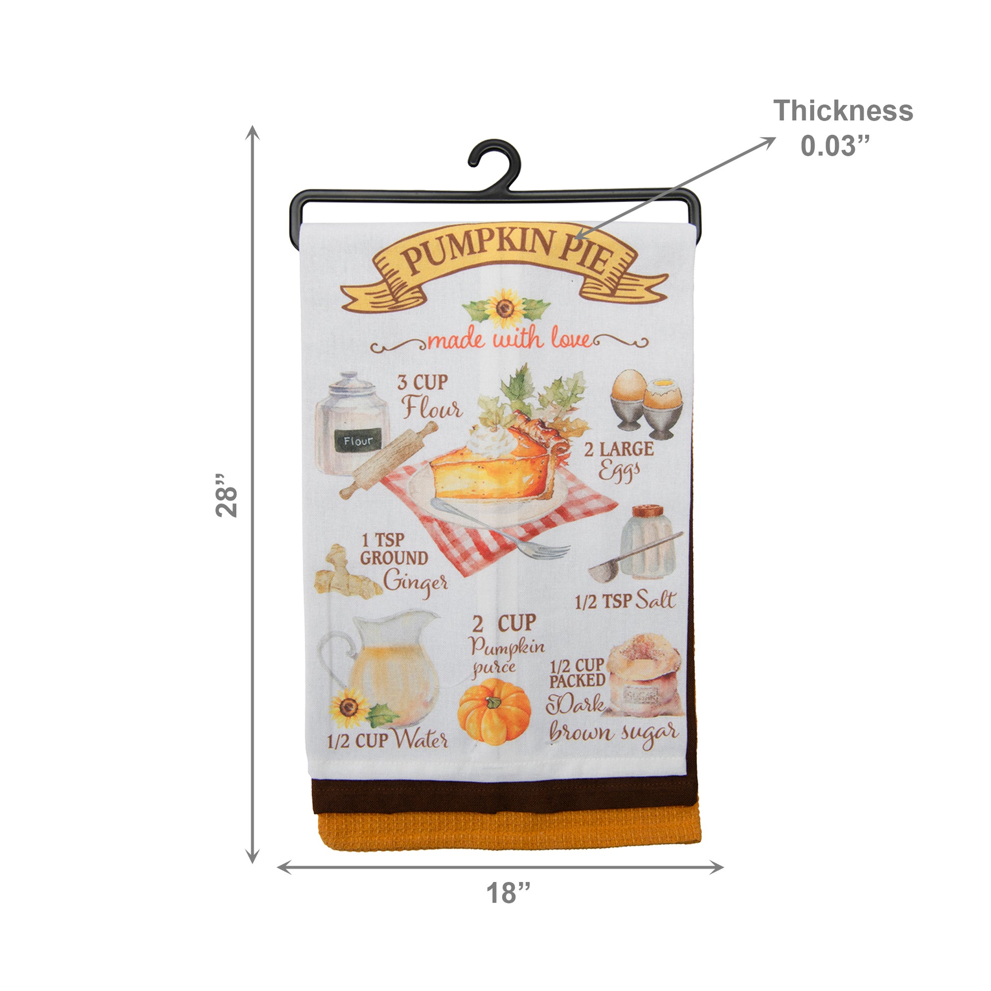 Kitchen Towel Set of 3 Piece Pumpkin Pie/Solid/Waffle, Fall Harvest, Kitchen Towel, Holiday Decor