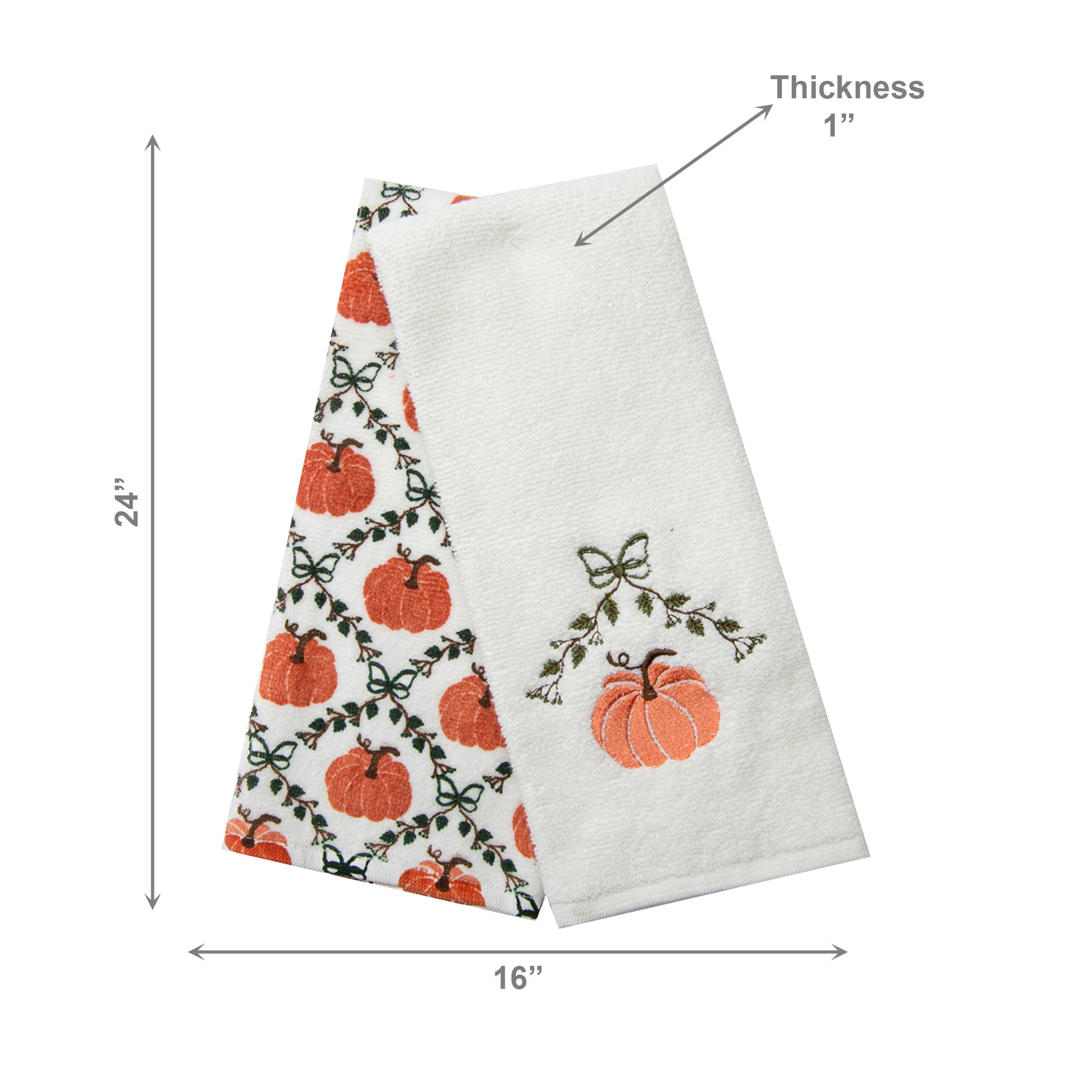 Embroidery Hand Towel Set of 2 Pumpkin, Fall Harvest, Kitchen Towel, Holiday Decor