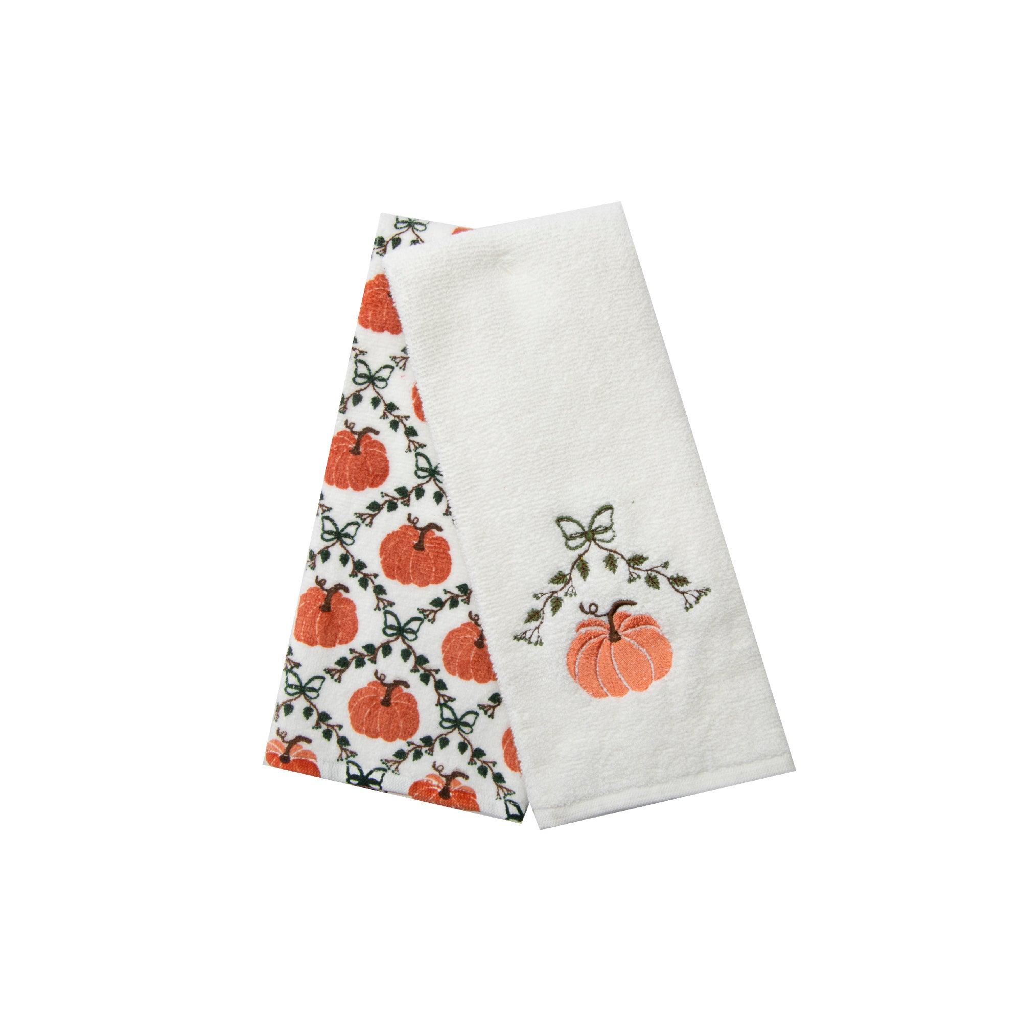 Embroidery Hand Towel Set of 2 Pumpkin, Fall Harvest, Kitchen Towel, Holiday Decor