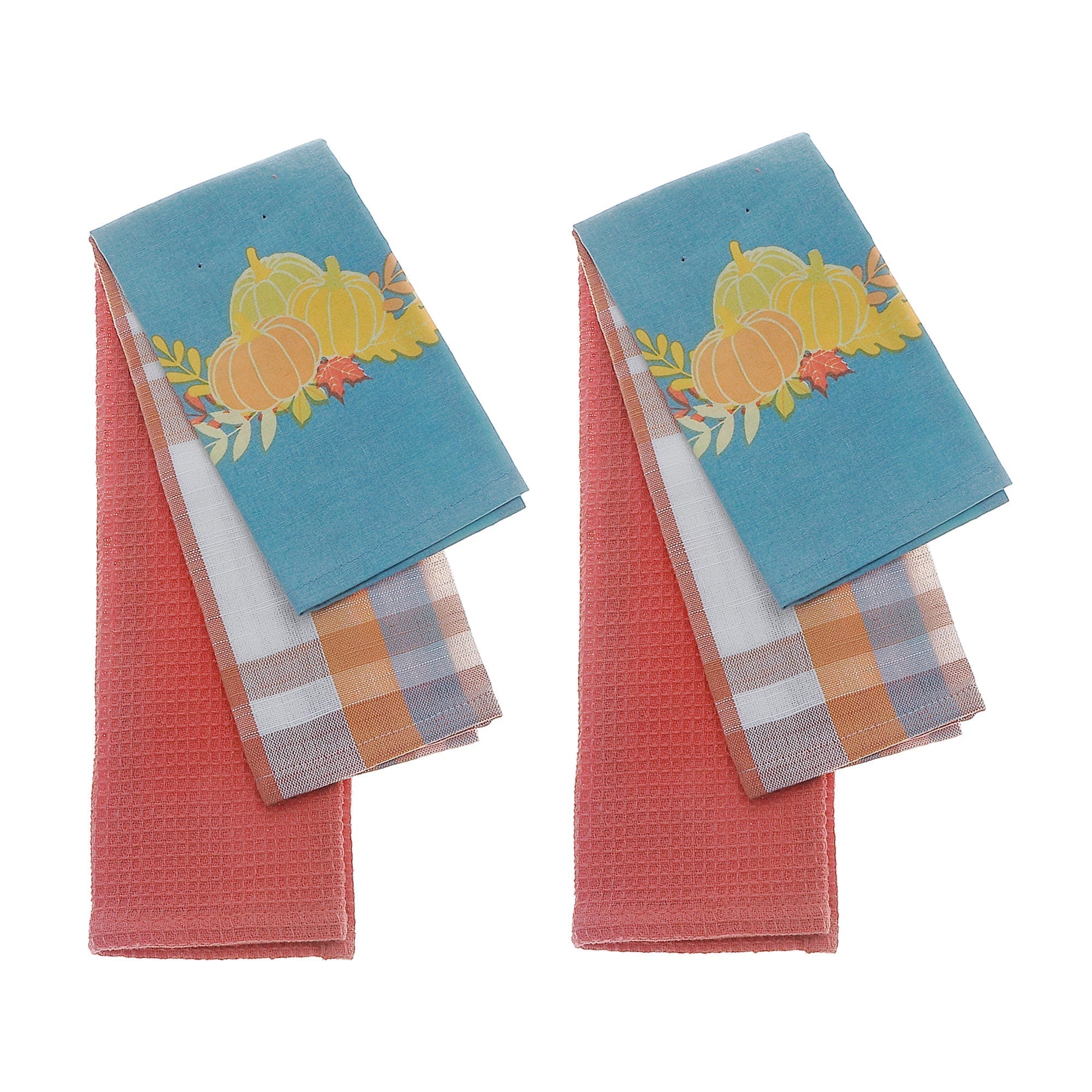 Dish Cloth Set of 2 (3-Piece) Plaid with Pumpkin Patch – Halloween & Fall Kitchen Linen, Holiday Dish Cleaning Cloth