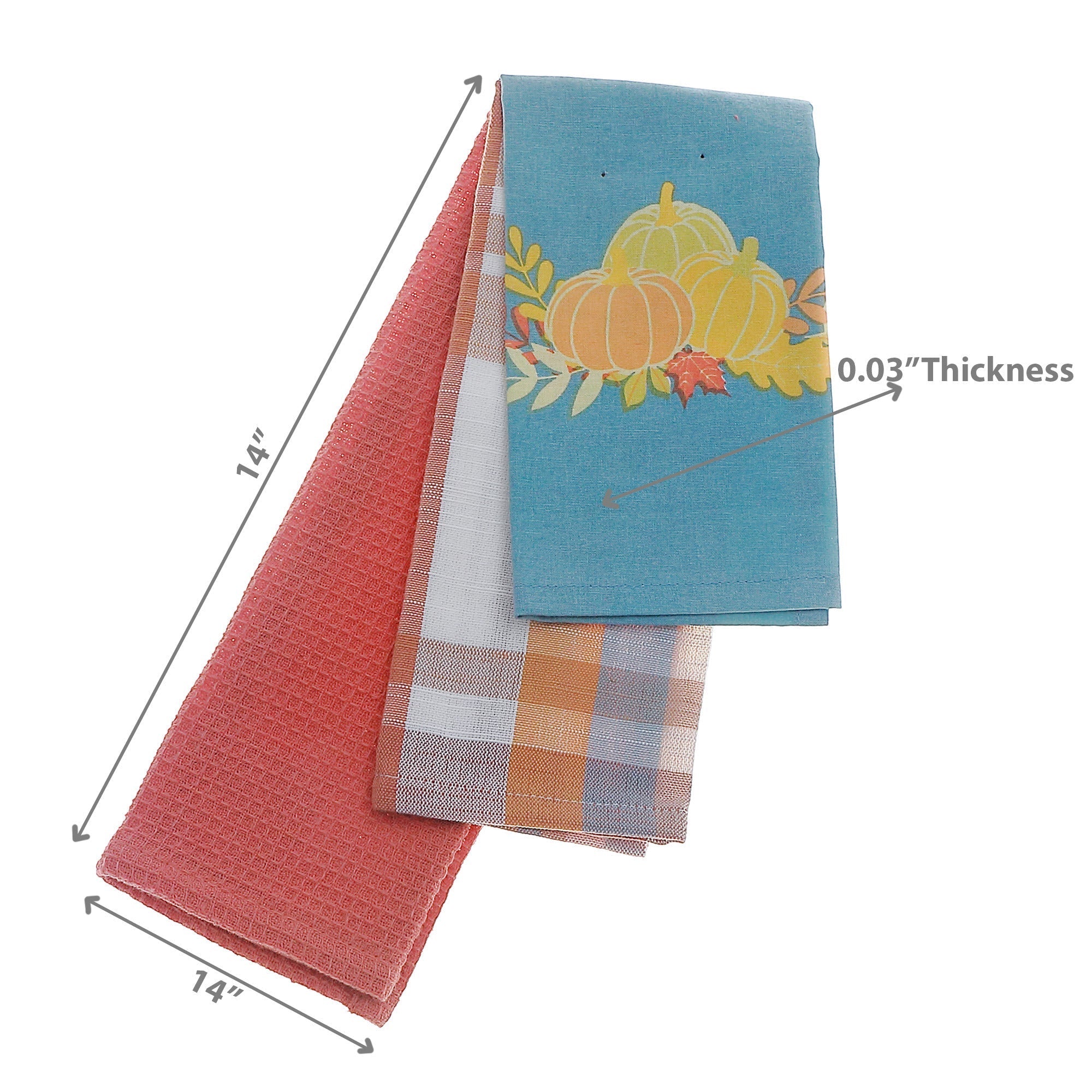 Dish Cloth Set of 2 (3-Piece) Plaid with Pumpkin Patch – Halloween & Fall Kitchen Linen, Holiday Dish Cleaning Cloth