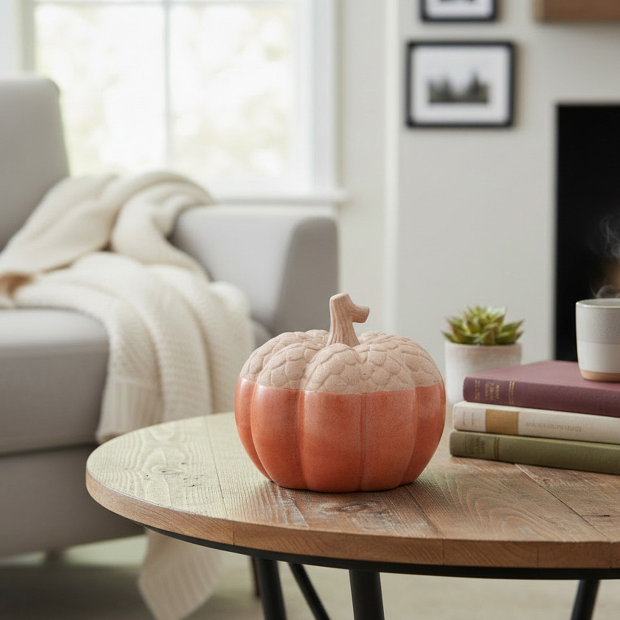 Ceramic Orange and White Pumpkin Decor, Fall Harvest, Holiday Decor
