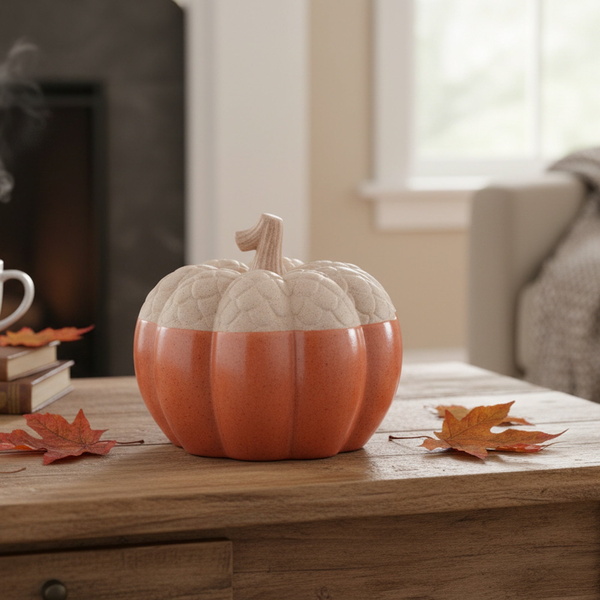 Ceramic Orange and White Pumpkin Decor, Fall Harvest, Holiday Decor