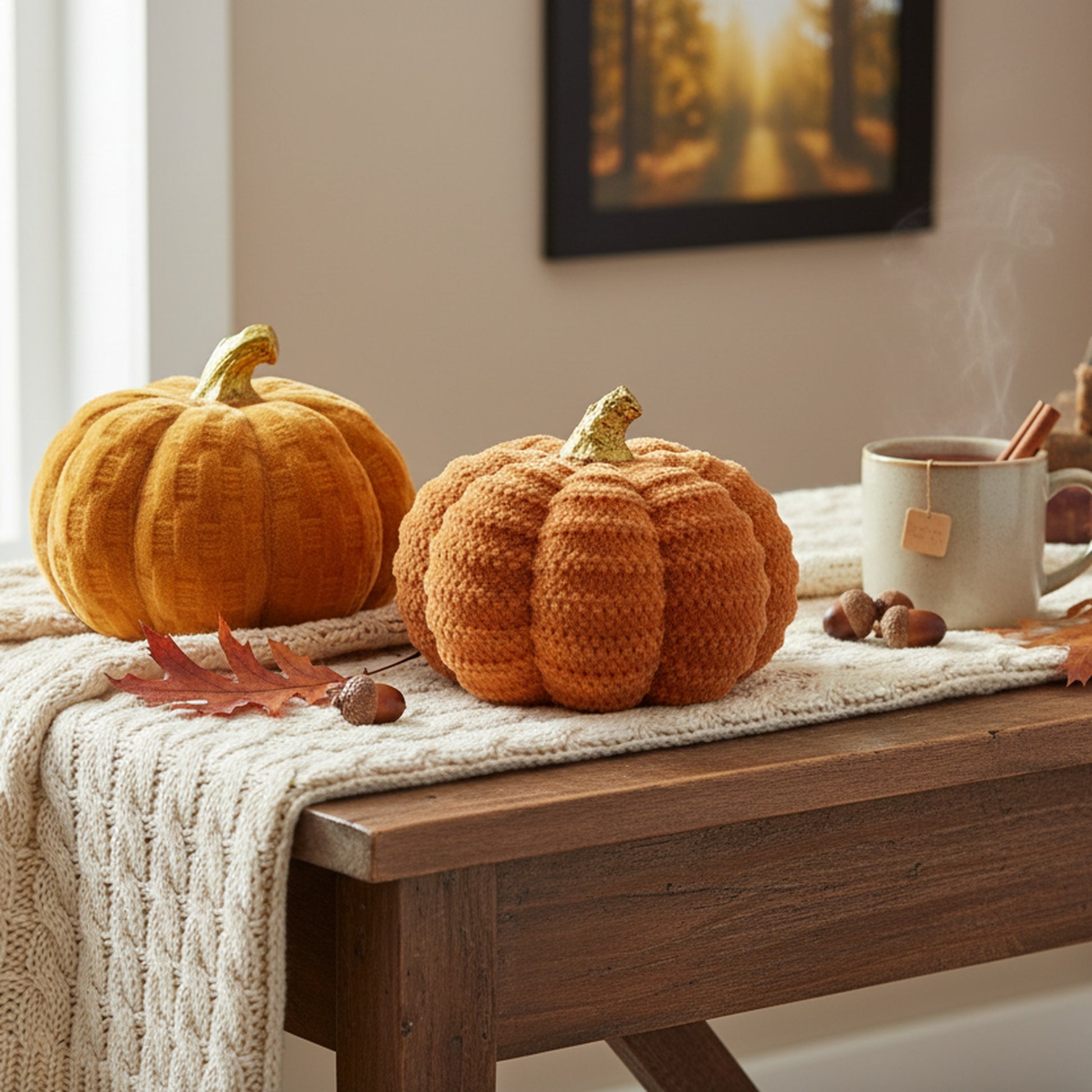 Flocked Polyresin Pumpkin Assorted, Fall Harvest, Holiday Decor- Set of 2
