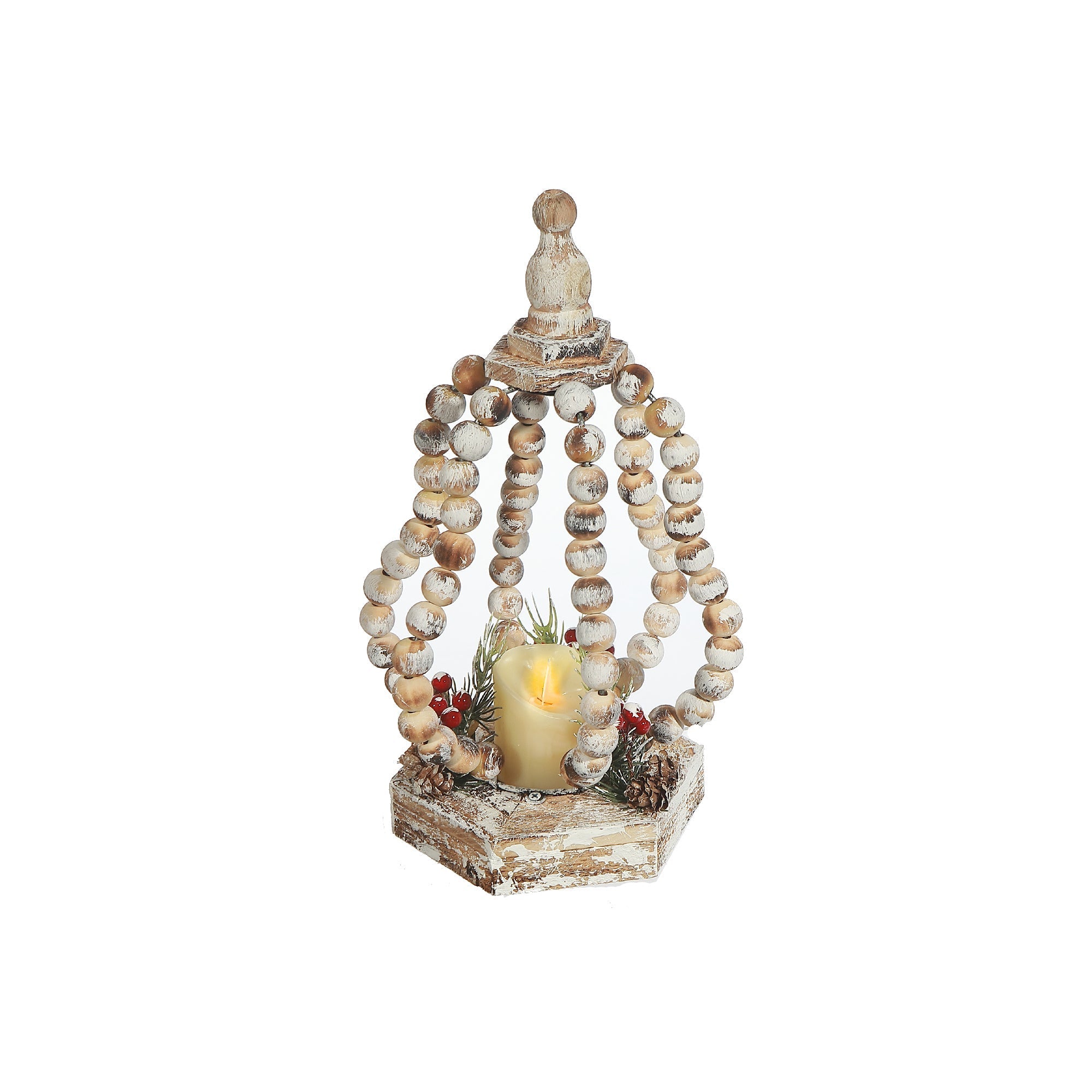 LED Wood Beaded Squash Open Lantern – Fall Table Decor, Halloween & Thanksgiving Accent, Seasonal Lantern