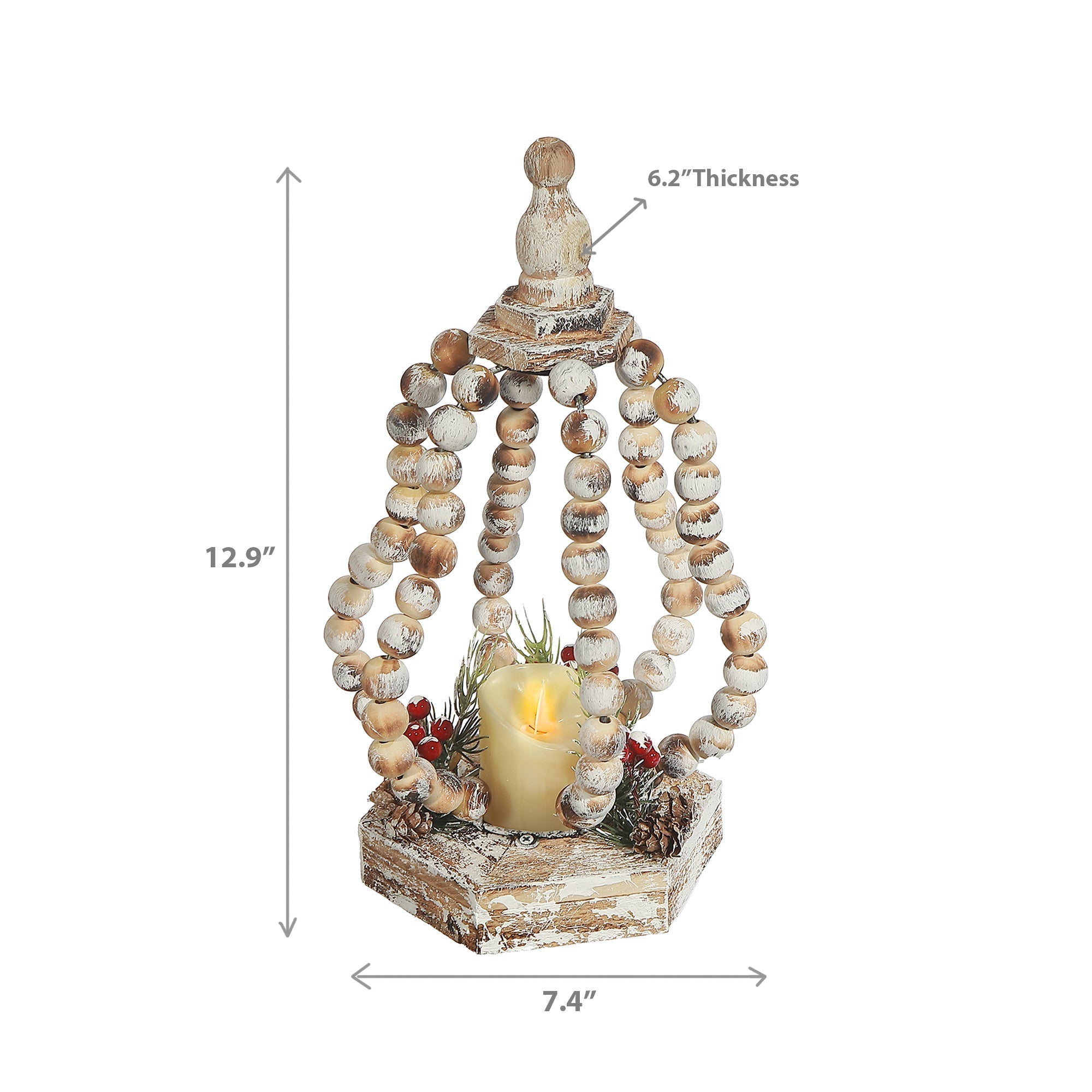 LED Wood Beaded Squash Open Lantern – Fall Table Decor, Halloween & Thanksgiving Accent, Seasonal Lantern