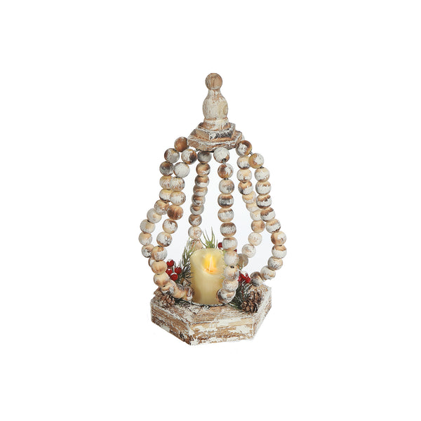 Led Wood Beaded Squash Open Lantern