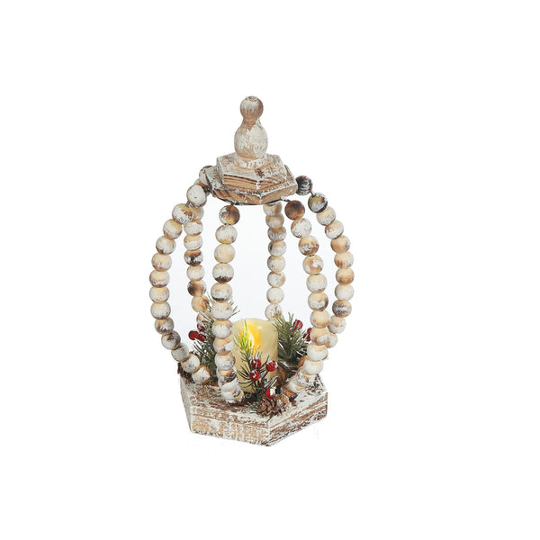 Led Wood Beaded Pumpkin Open Lantern