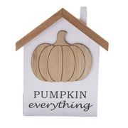 MDF Tabletop House with 3D Pumpkin Icon, Fall Harvest, Holiday Decor- Set of 2
