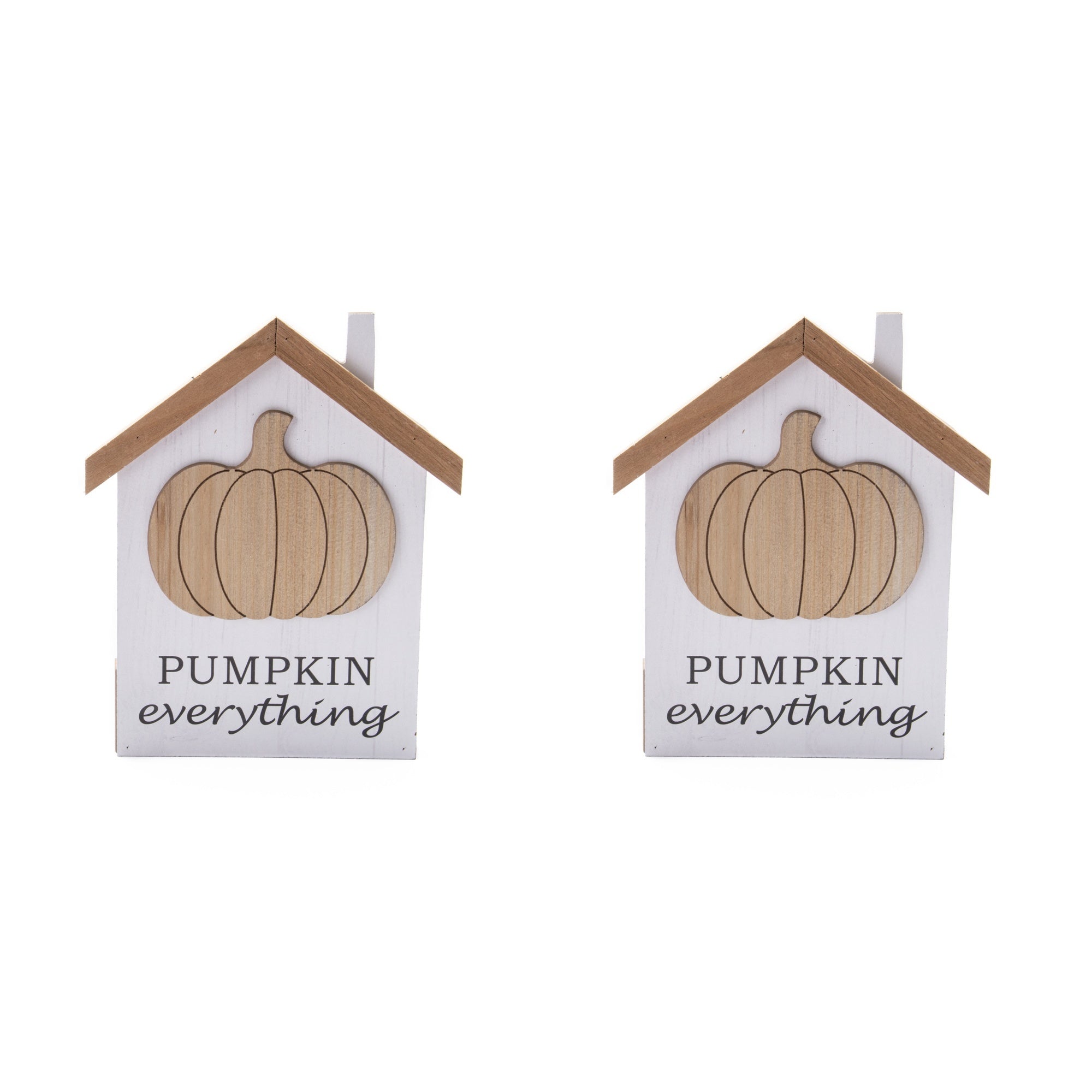MDF Tabletop House with 3D Pumpkin Icon, Fall Harvest, Holiday Decor- Set of 2