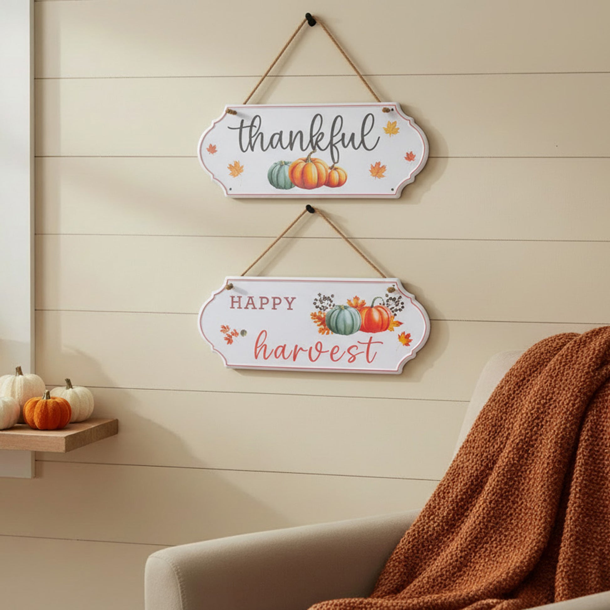 Embossed Metal Wall Sign Happy Harvest/Thankful Assorted, Fall Harvest, Wall Decor, Holiday Decor- Set of 2