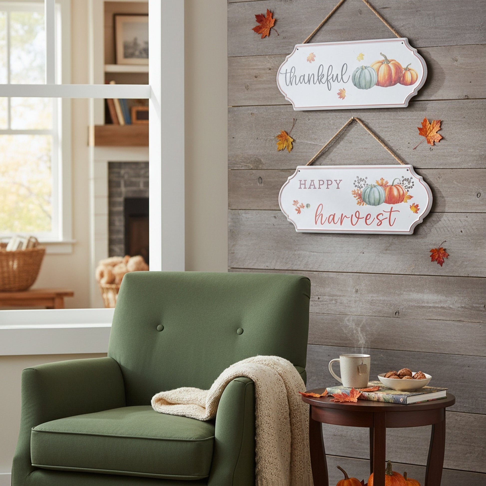 Embossed Metal Wall Sign Happy Harvest/Thankful Assorted, Fall Harvest, Wall Decor, Holiday Decor- Set of 2