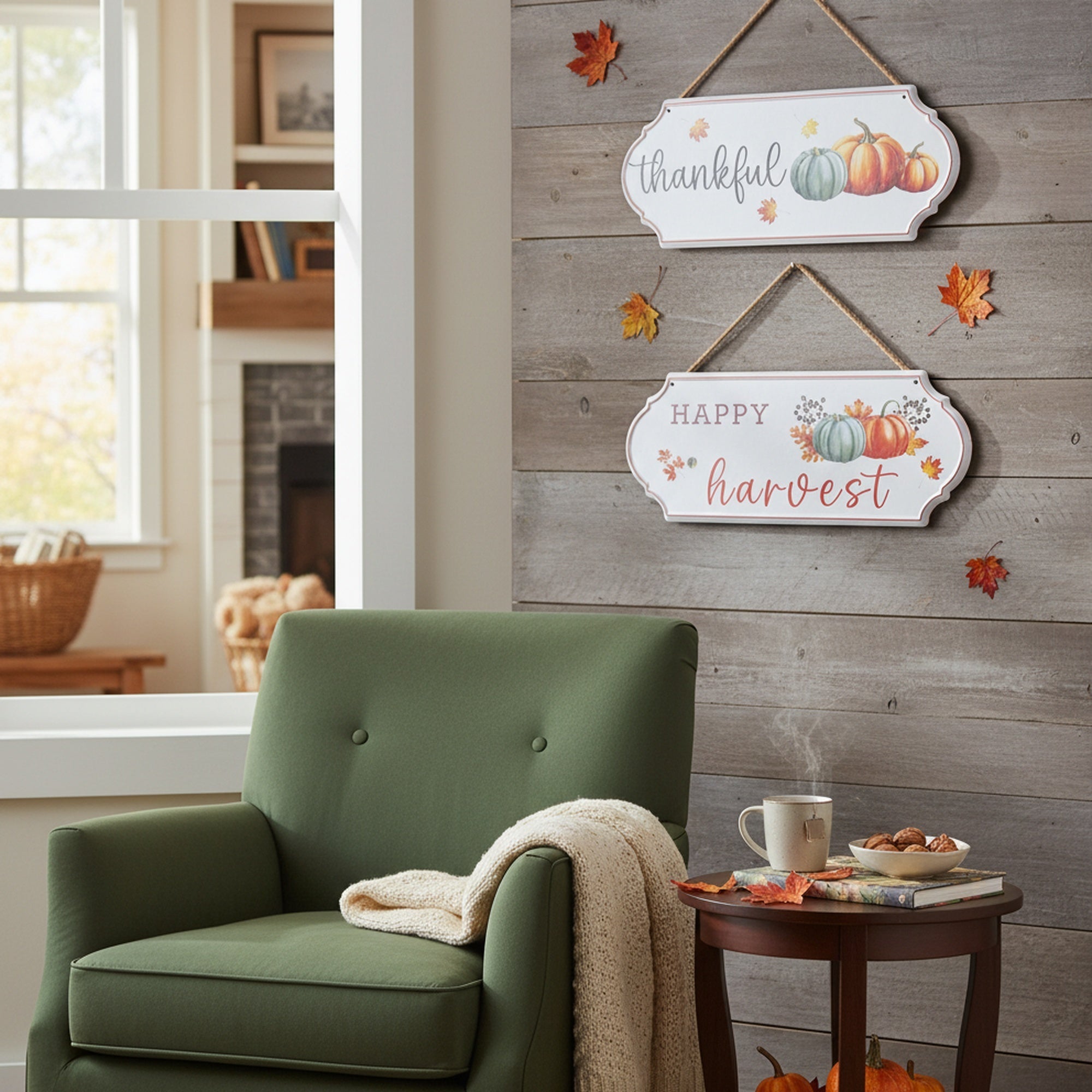 Embossed Metal Wall Sign Happy Harvest/Thankful Assorted, Fall Harvest, Wall Decor, Holiday Decor- Set of 2