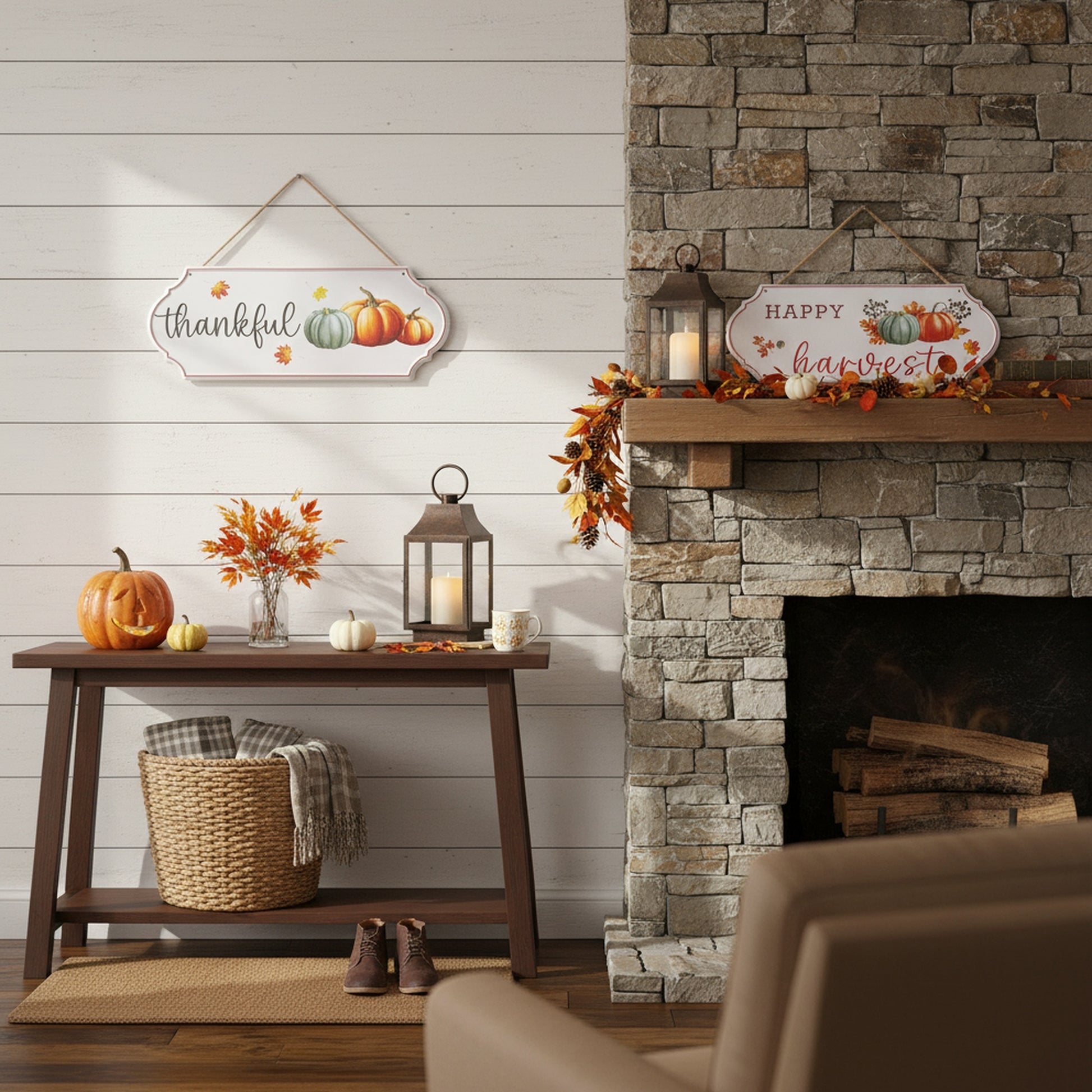 Embossed Metal Wall Sign Happy Harvest/Thankful Assorted, Fall Harvest, Wall Decor, Holiday Decor- Set of 2