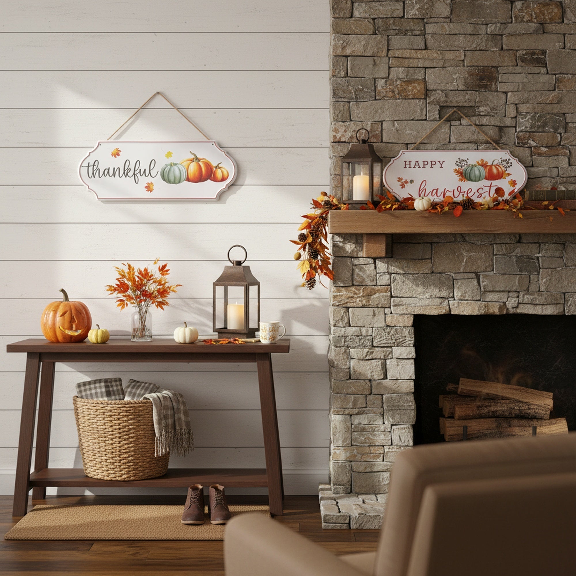 Embossed Metal Wall Sign Happy Harvest/Thankful Assorted, Fall Harvest, Wall Decor, Holiday Decor- Set of 2