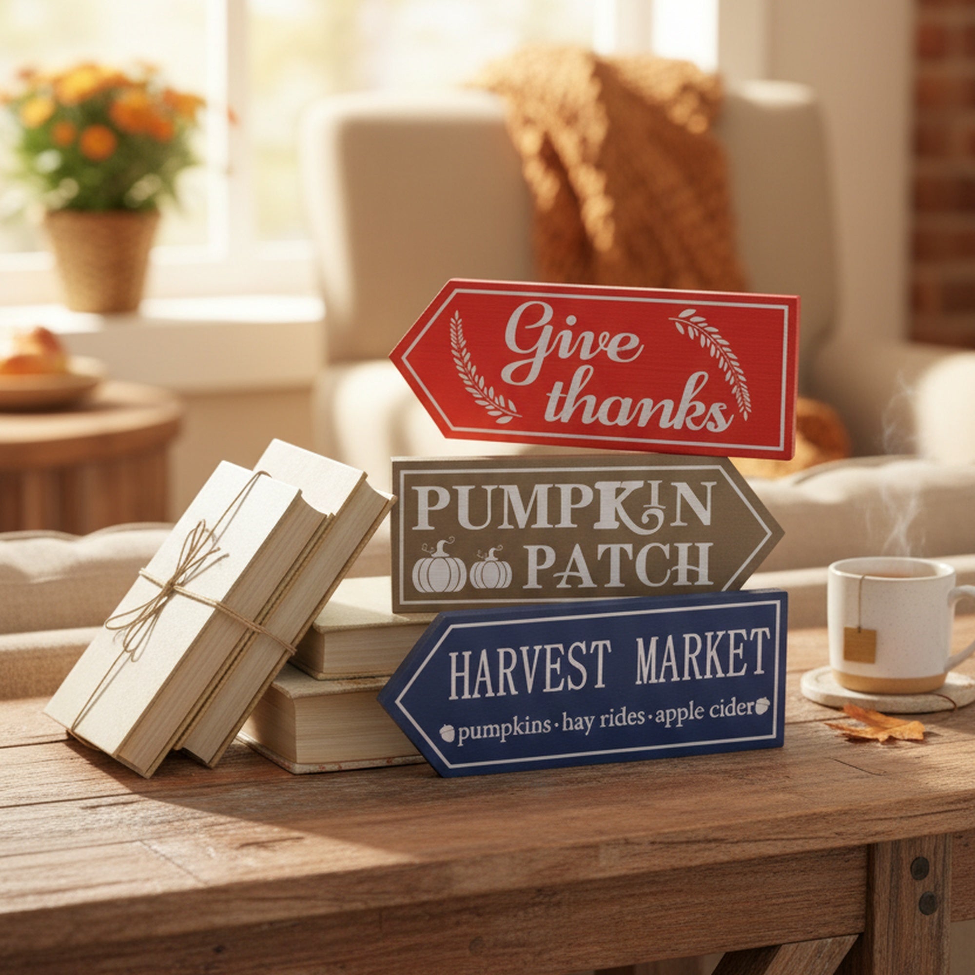 MDF Harvest Arrow Table Blocks Assorted, Fall Harvest, Holiday Decor- Set of 3