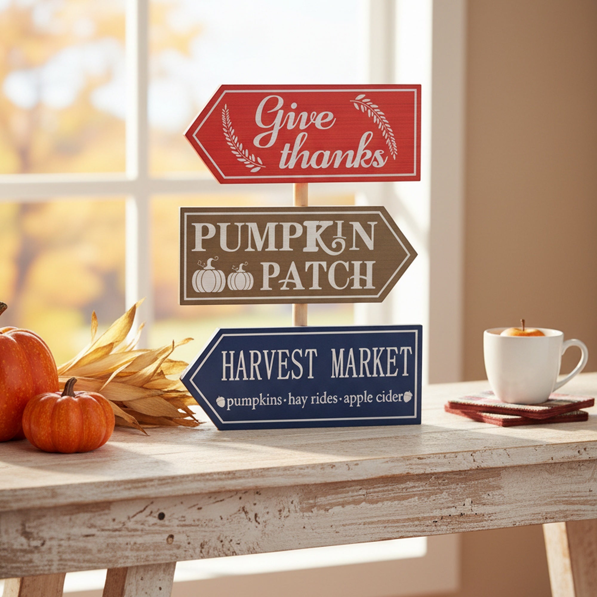 MDF Harvest Arrow Table Blocks Assorted, Fall Harvest, Holiday Decor- Set of 3