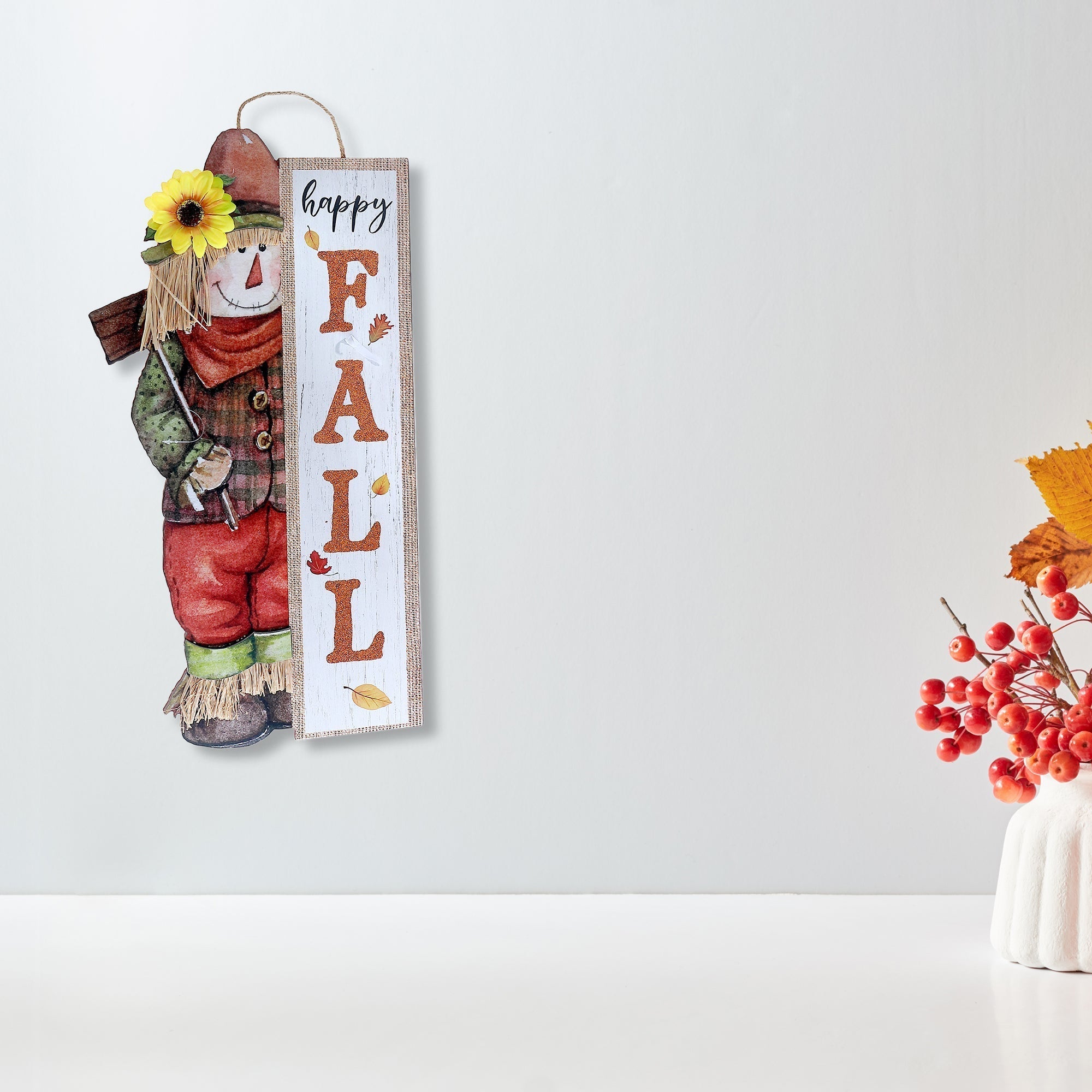 MDF Scarecrow Wall Hanger Hello Fall – Fall Decor, Autumn Wall Decoration, Rustic Halloween/Thanksgiving Accent, Seasonal Home Decor
