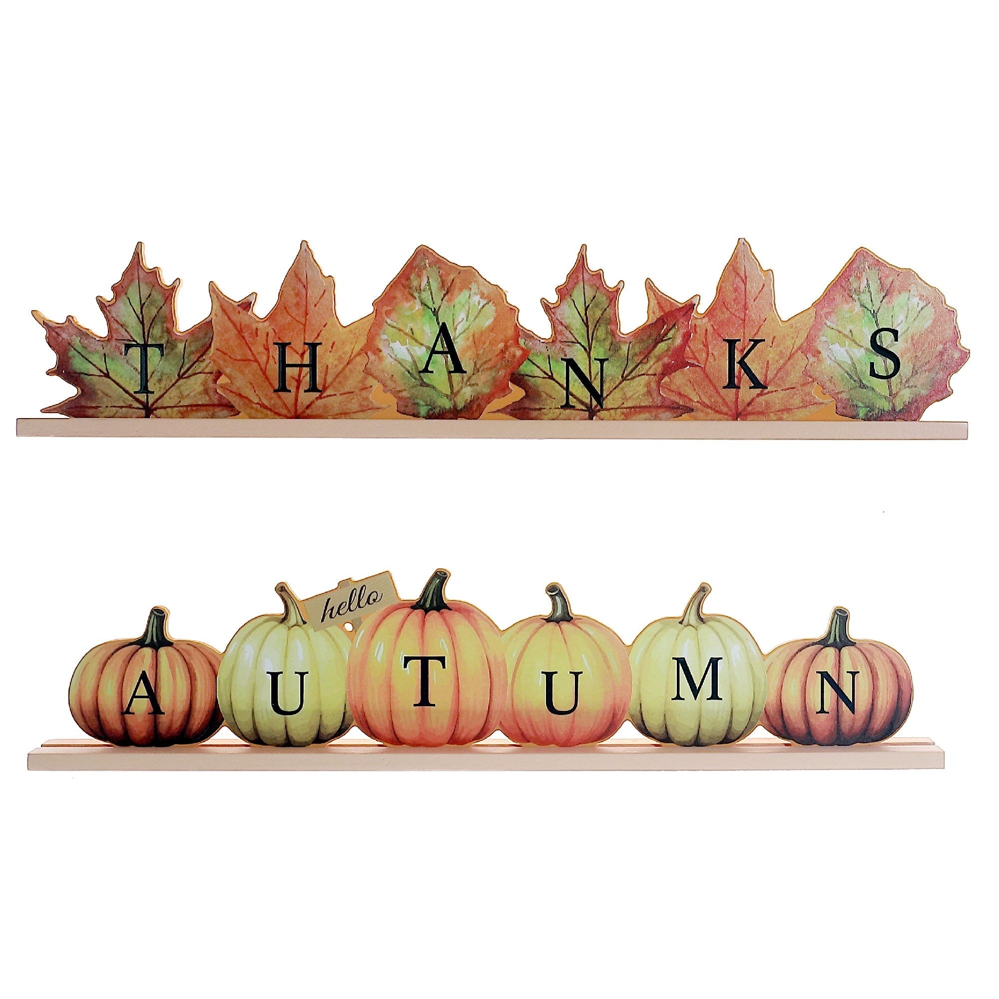 MDF Table Sign Set of 2 Thanks/Autumn – Fall/Thanksgiving Tabletop Decoration, Rustic Seasonal Accent