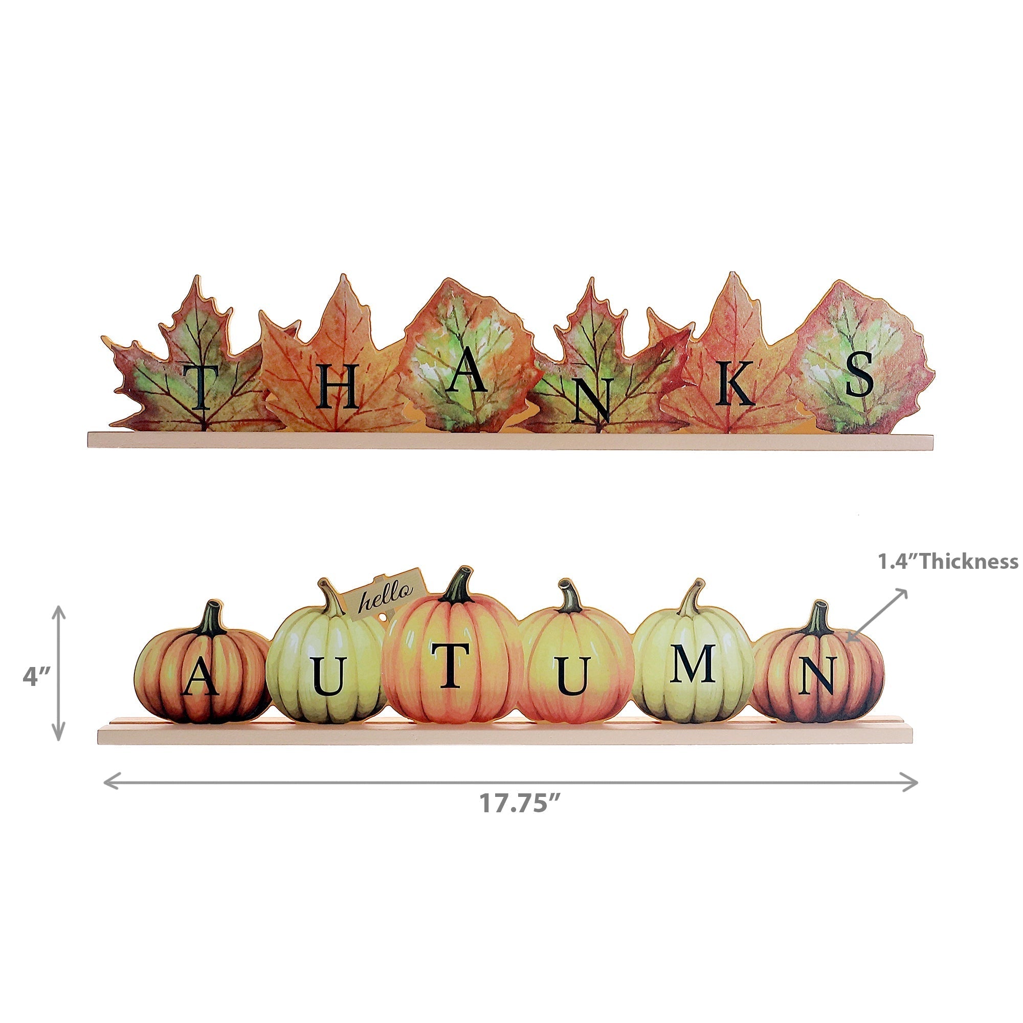 MDF Table Sign Set of 2 Thanks/Autumn – Fall/Thanksgiving Tabletop Decoration, Rustic Seasonal Accent