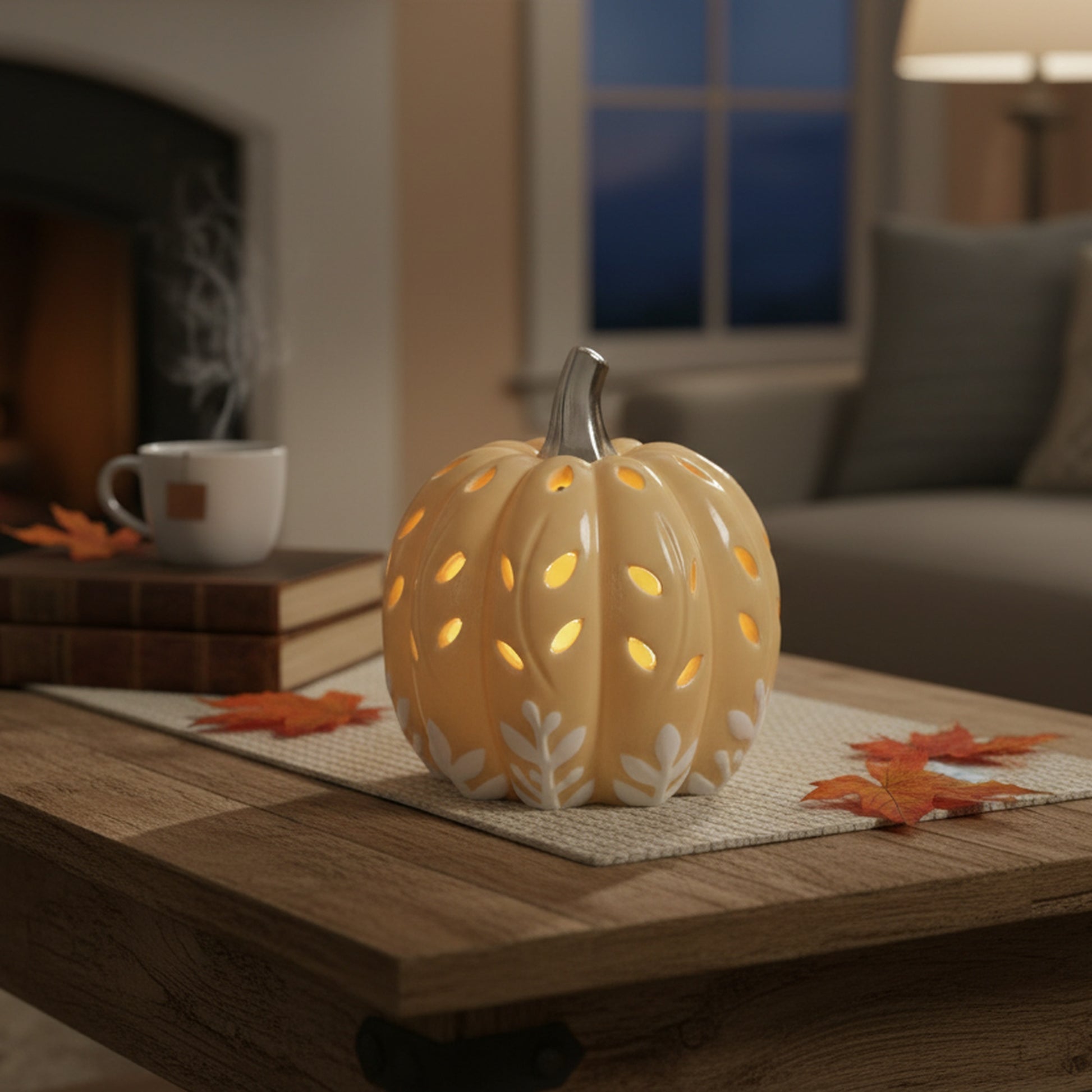 LED Dolomite Pumpkin with Cut-Out Orange, Fall Harvest, Holiday Decor