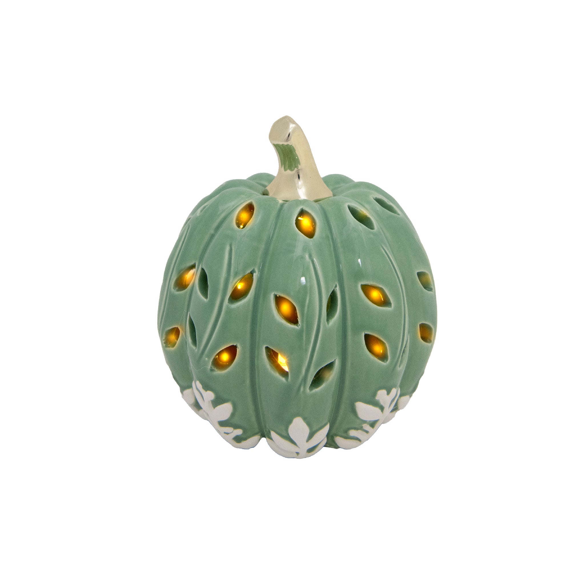 LED Dolomite Pumpkin with Cut-Out Green, Fall Harvest, Holiday Decor
