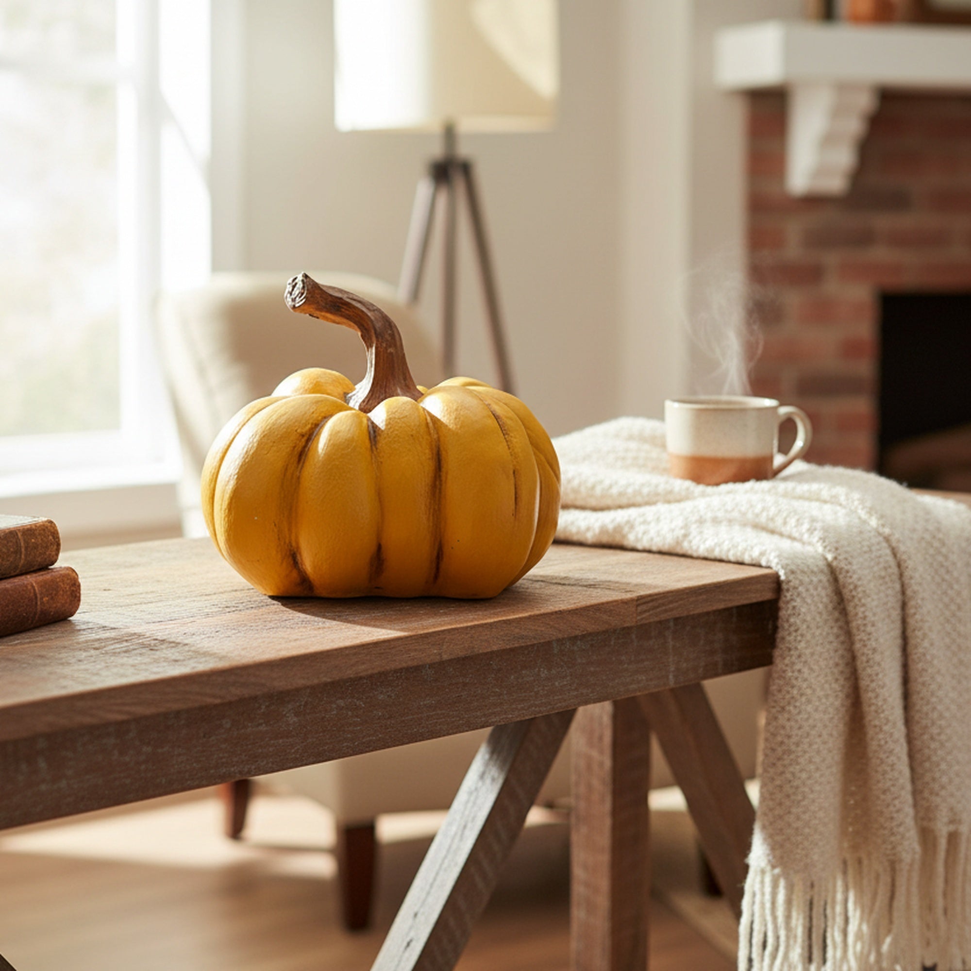 Polyresin Sculpted Pumpkin Yellow, Fall Harvest, Holiday Decor