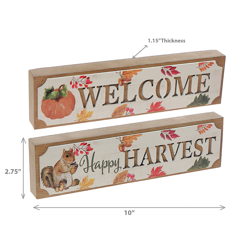 Rect. Block Sign (Harvest/Welcome) (Asstd) - Set of 2