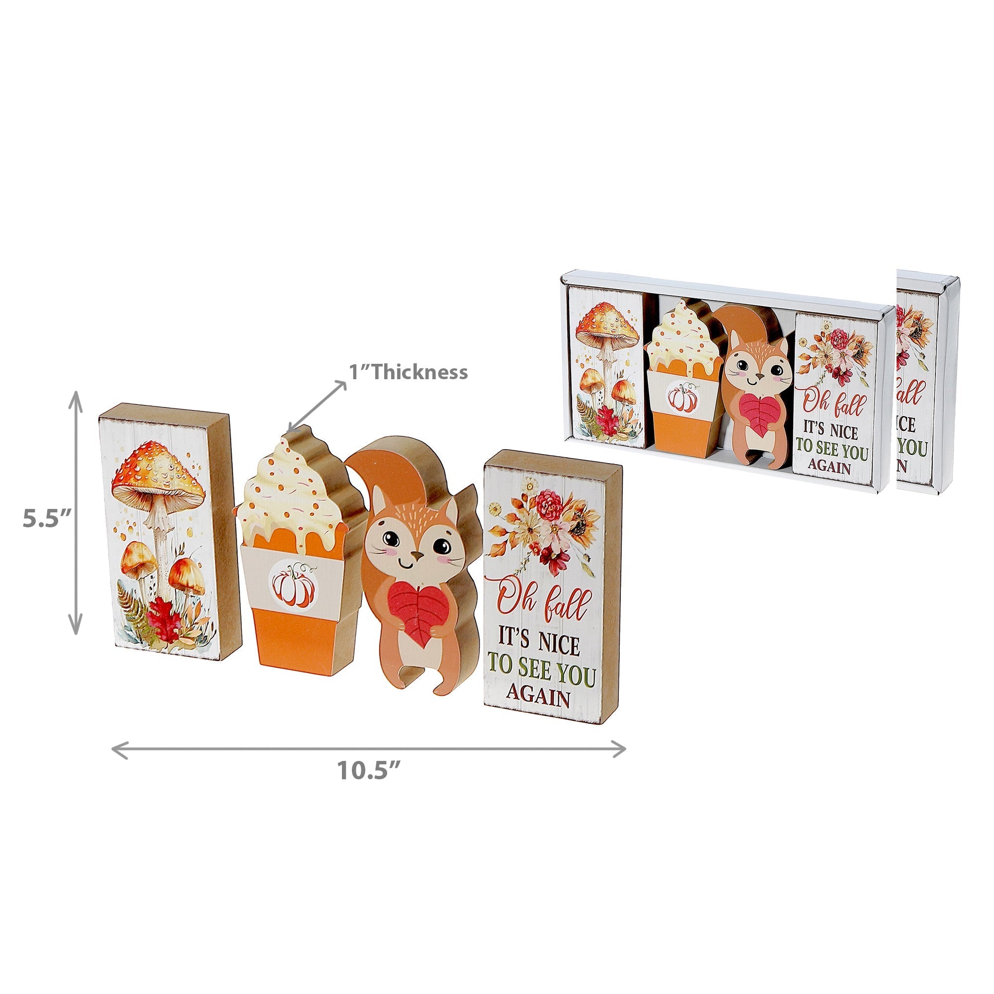 4-Piece Block Set Oh Fall It's Nice to See You Again – Fall Tabletop Decoration, Autumn Accent, Rustic Seasonal Decor